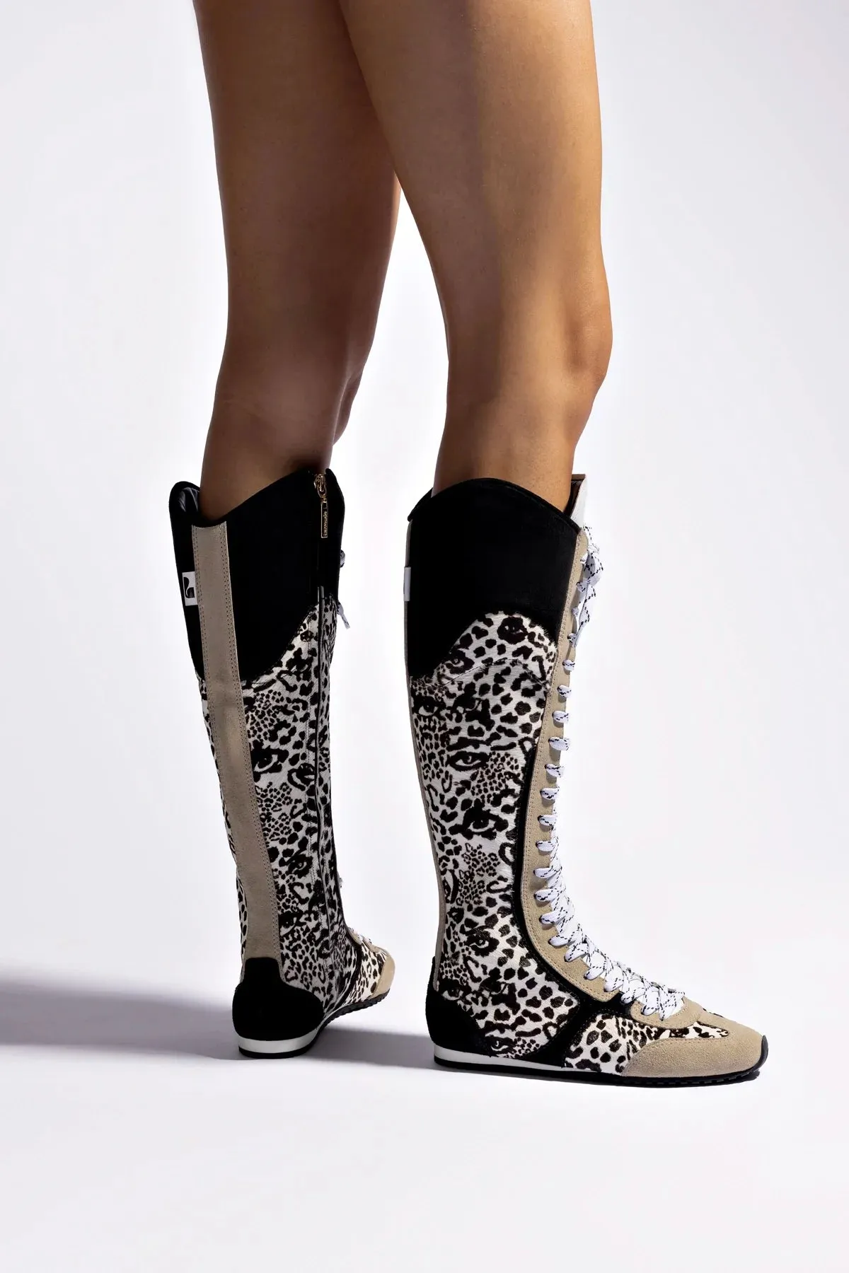 Larroudé x Jonathan Cohen Flat Hi Sneaker Boot In Cheetah Black Suede