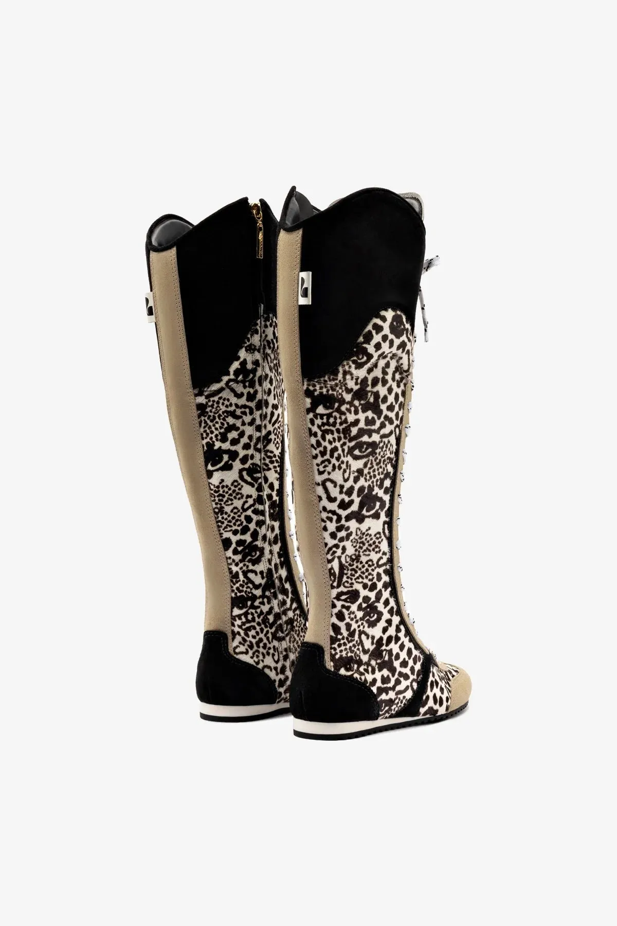 Larroudé x Jonathan Cohen Flat Hi Sneaker Boot In Cheetah Black Suede