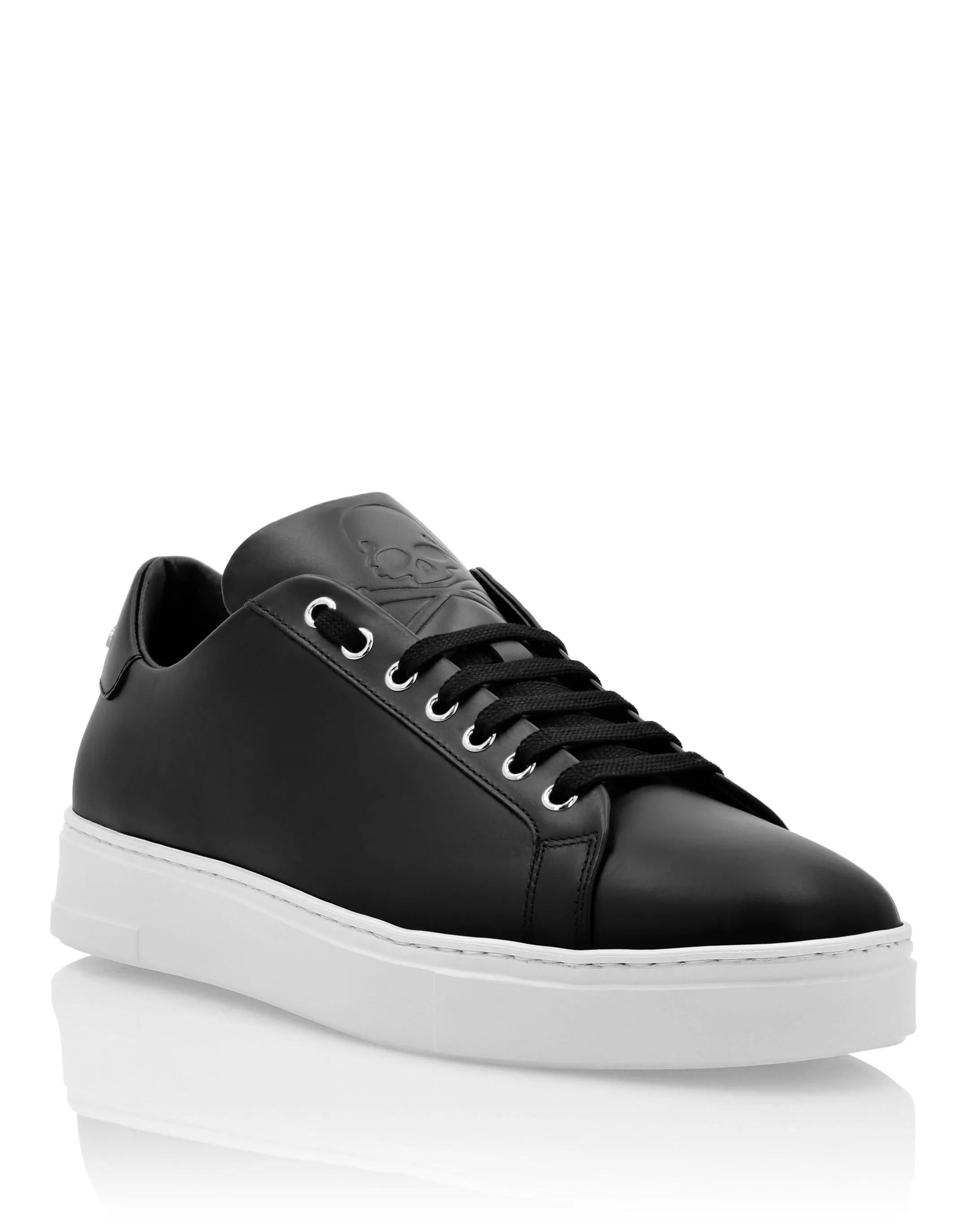 Leather Lo-Top Sneakers Skull and Plein
