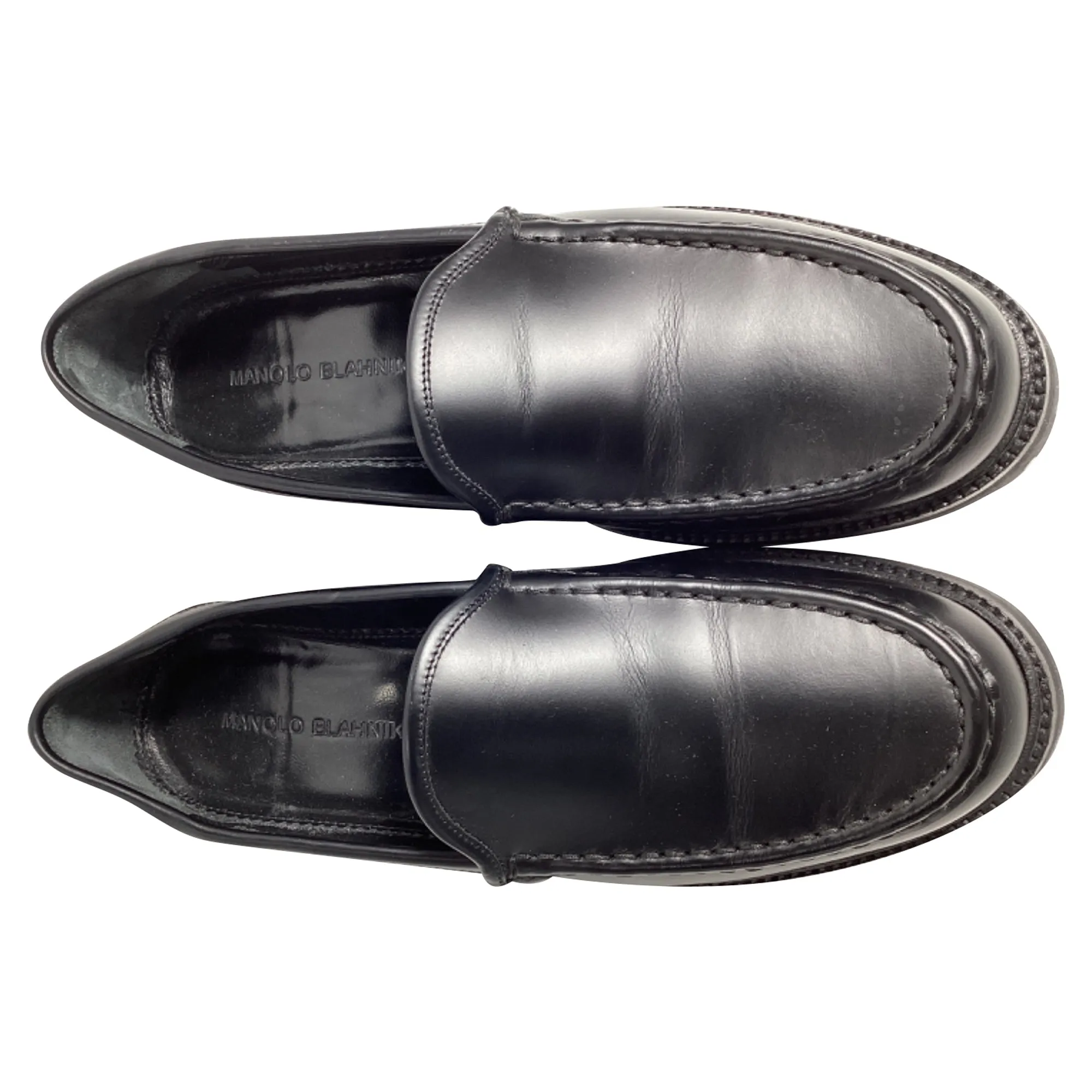 Manolo Blahnik Dineralo Slip-On Loafers in Black Calf Leather