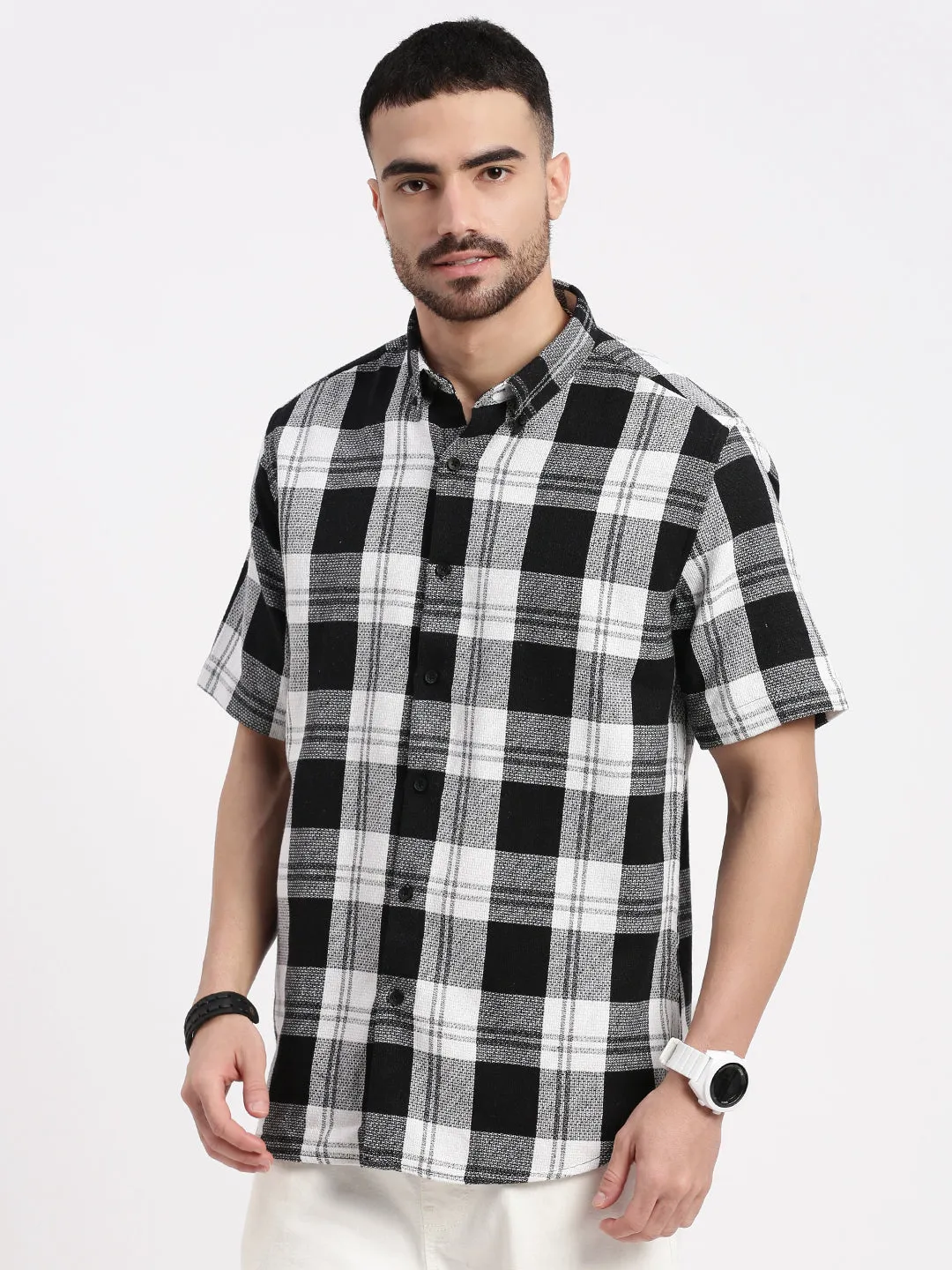 Men Black Checked Slim Fit Shirt
