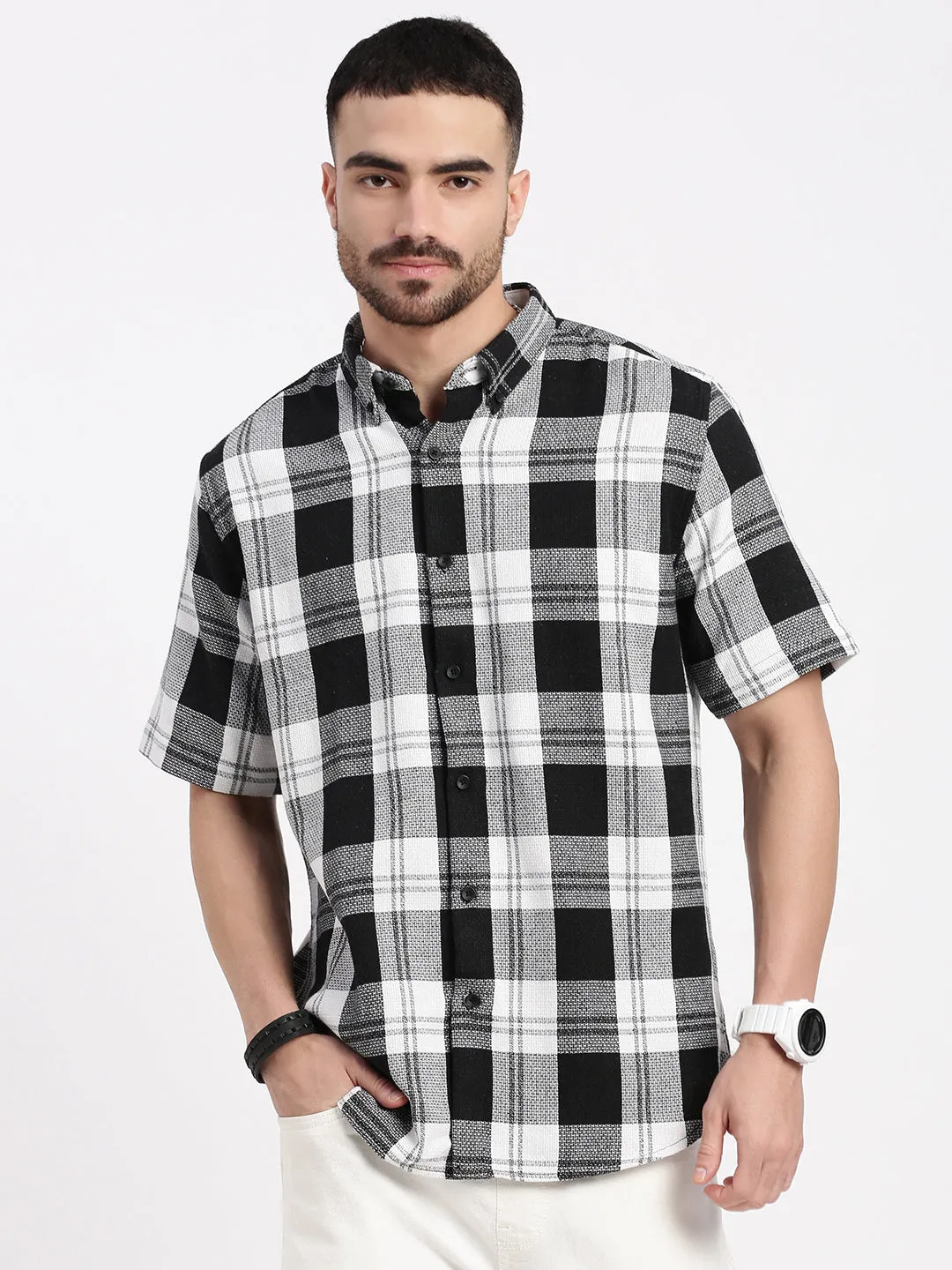Men Black Checked Slim Fit Shirt