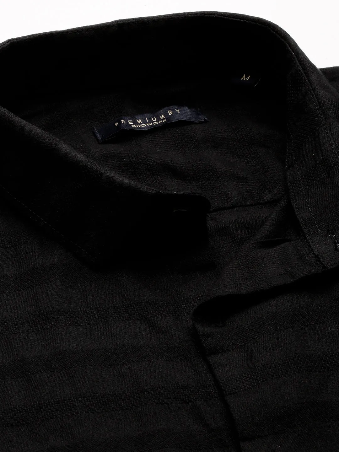 Men Black Classic Striped Casual Cotton Shirt