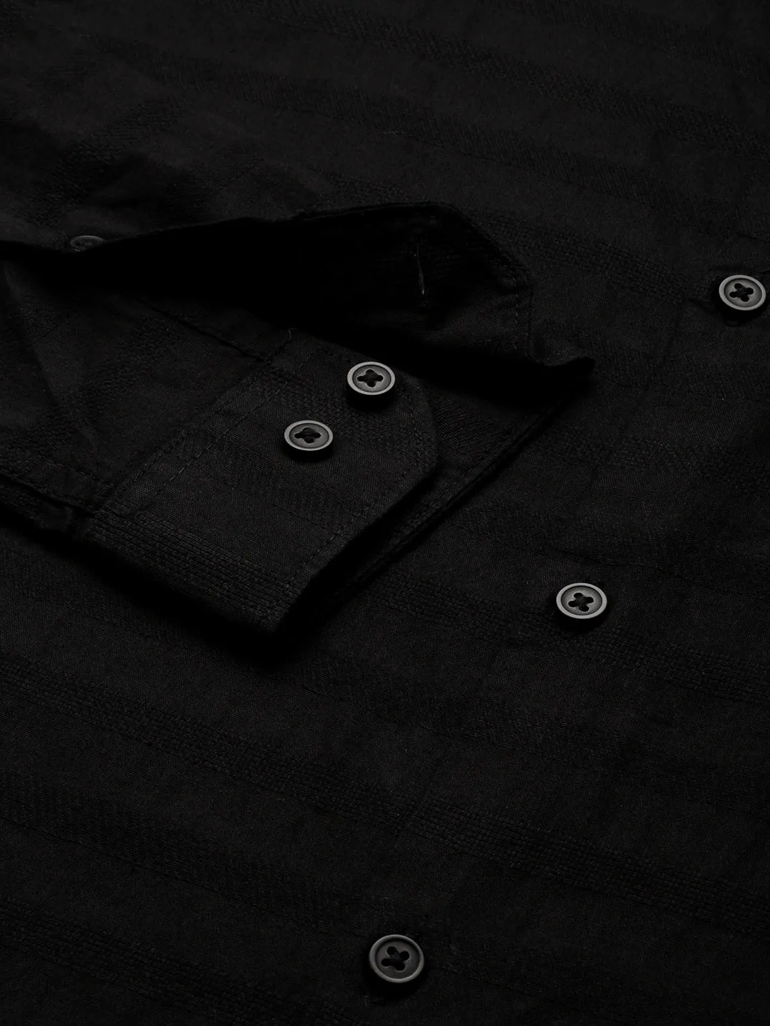 Men Black Classic Striped Casual Cotton Shirt