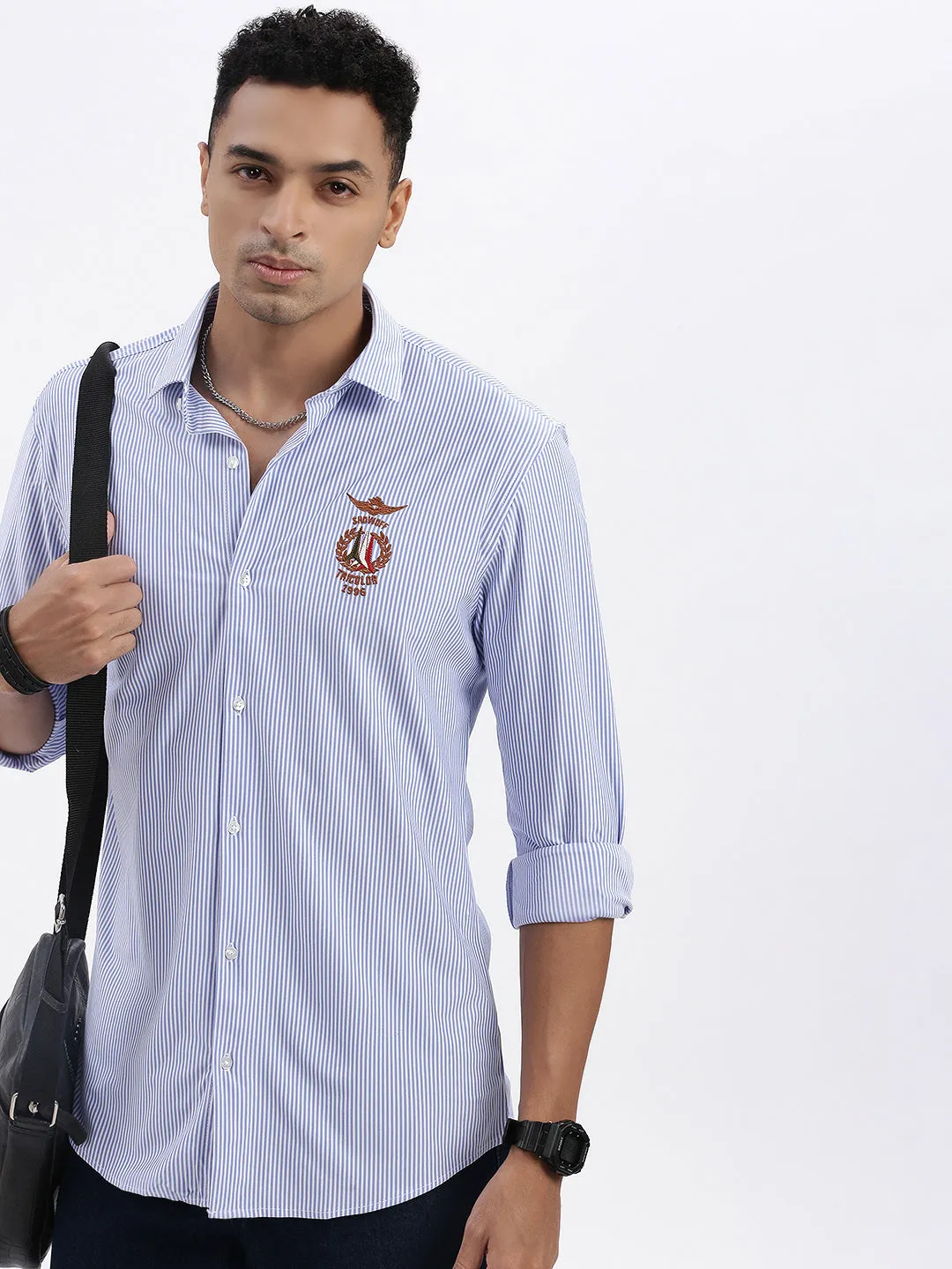 Men Blue Striped Slim Fit Shirt