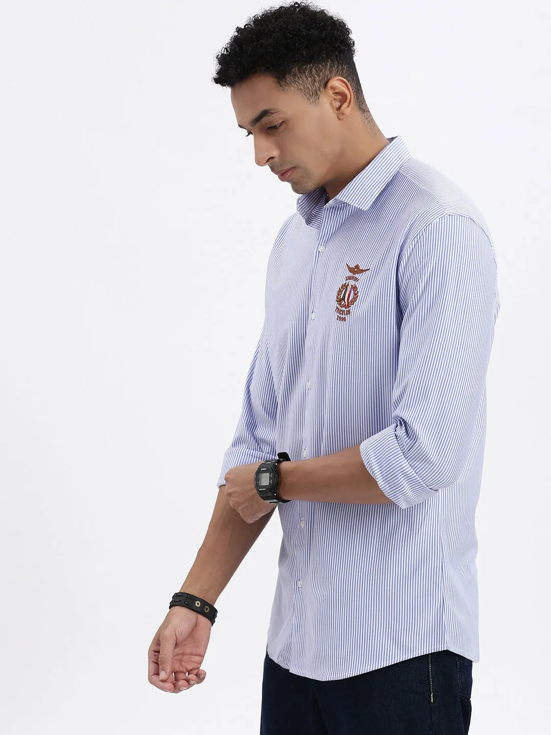 Men Blue Striped Slim Fit Shirt
