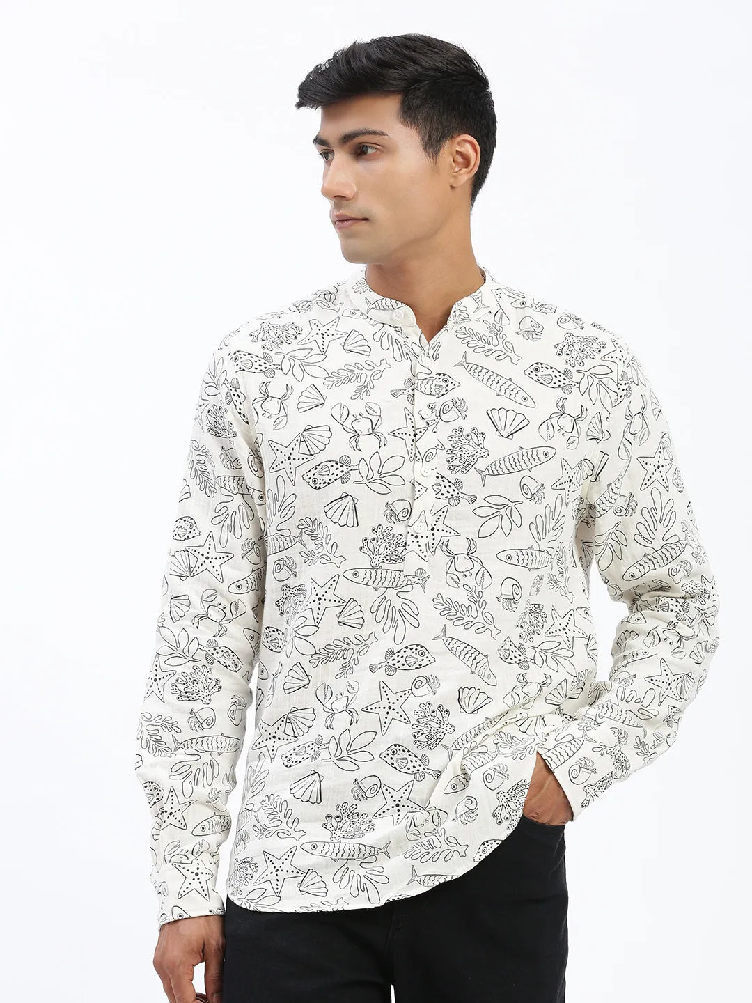 Men Cream Animal Print Shirt