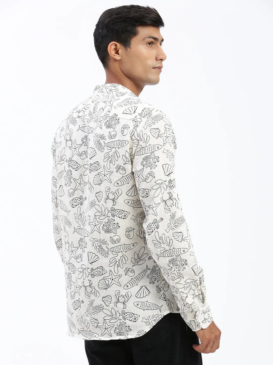 Men Cream Animal Print Shirt