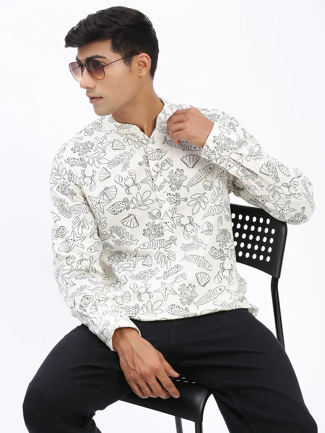 Men Cream Animal Print Shirt