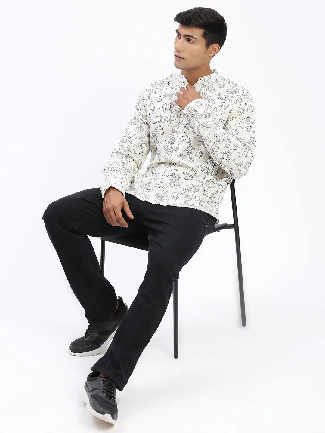 Men Cream Animal Print Shirt