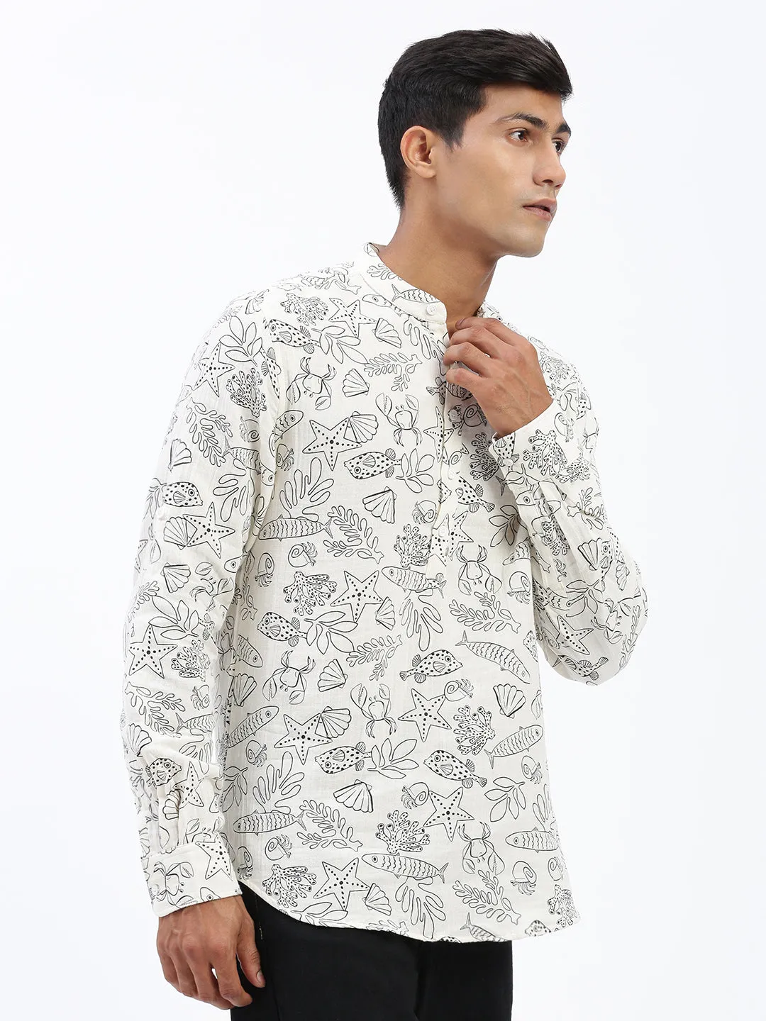 Men Cream Animal Print Shirt