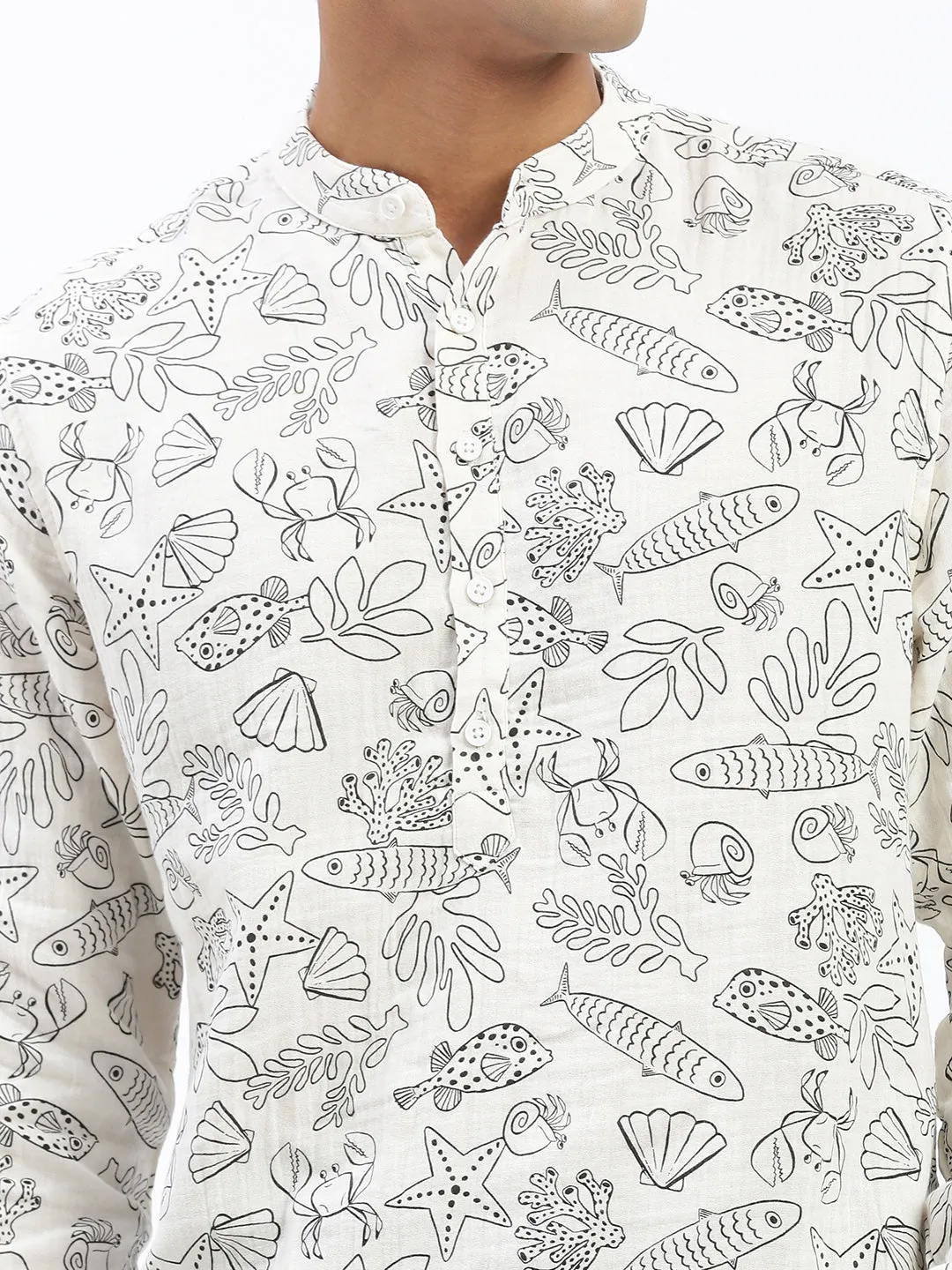 Men Cream Animal Print Shirt
