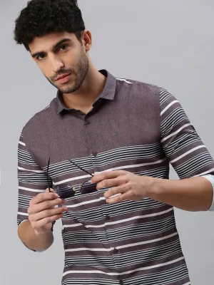 Men Grey Comfort Horizontal Striped Casual Shirt