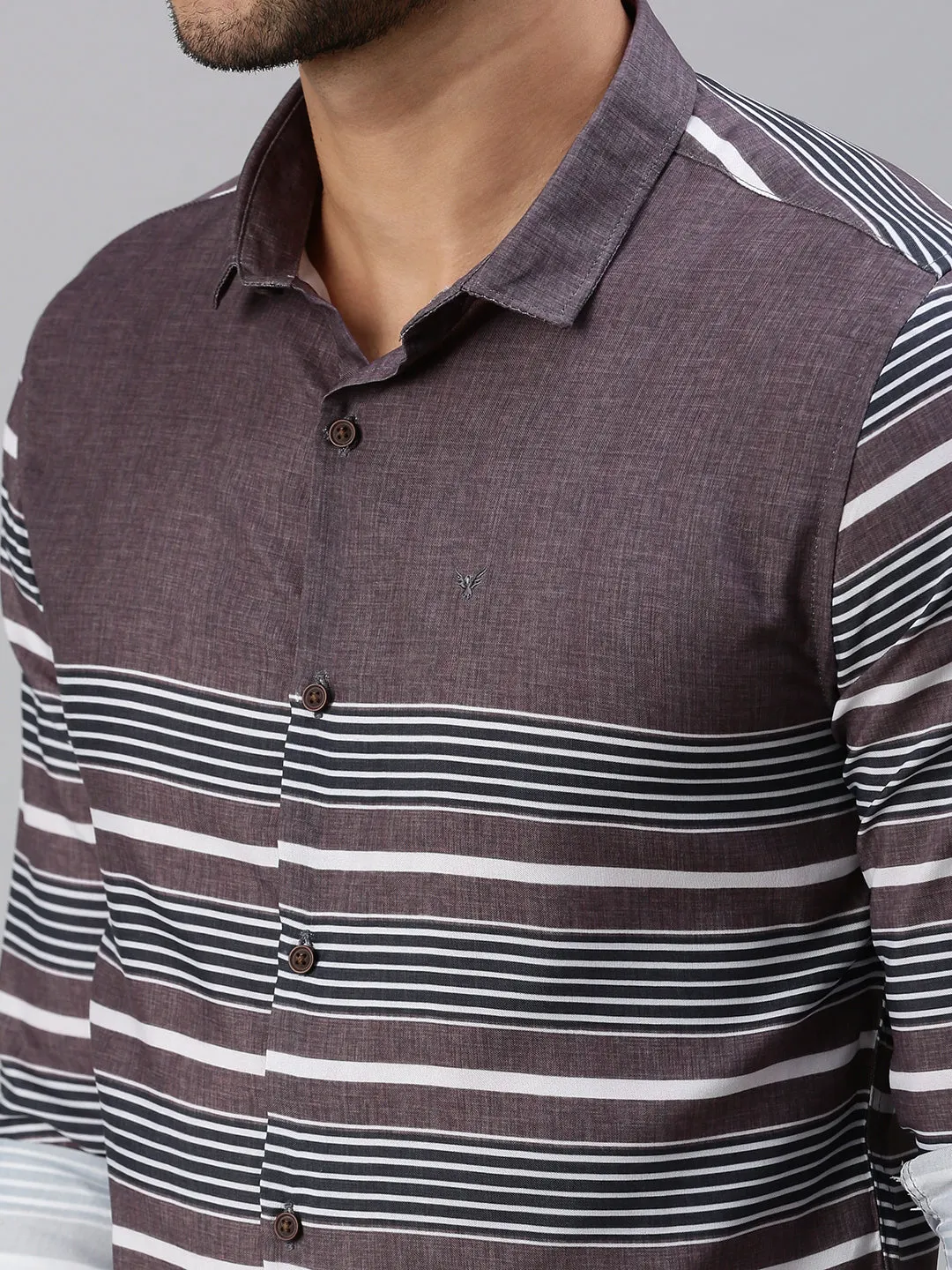 Men Grey Comfort Horizontal Striped Casual Shirt