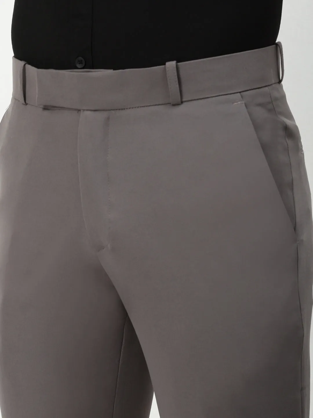 Men Grey Solid Slim Fit Formal Trousers