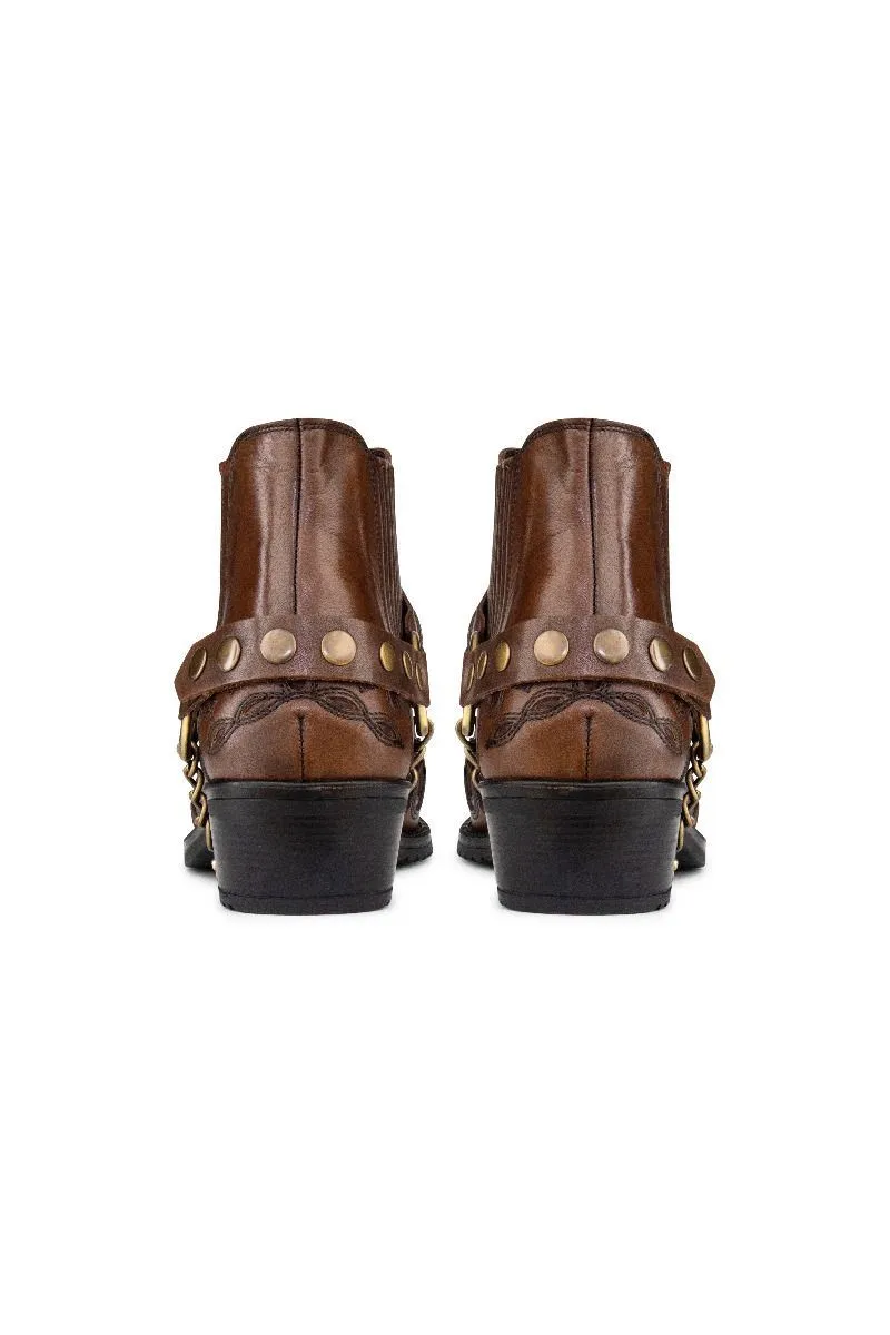 Men's Brown Leather Two-tone Winklepicker Biker Boots