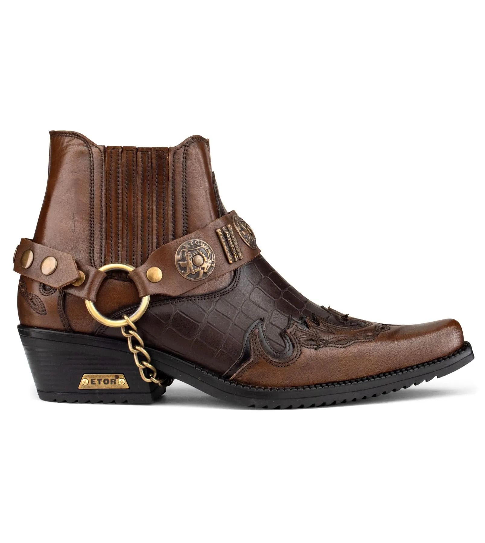 Men's Brown Leather Two-tone Winklepicker Biker Boots