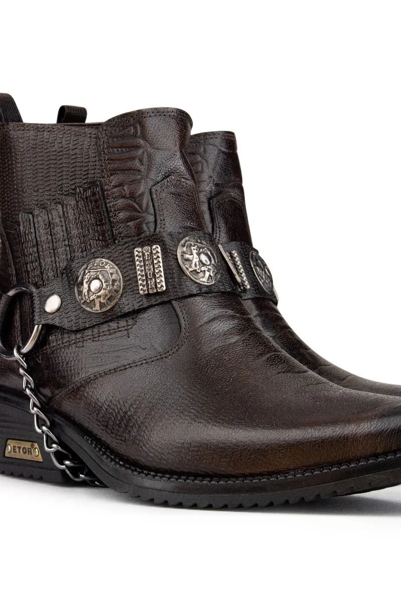 Men's Brown Leather Winklepicker Western Gothic Boots