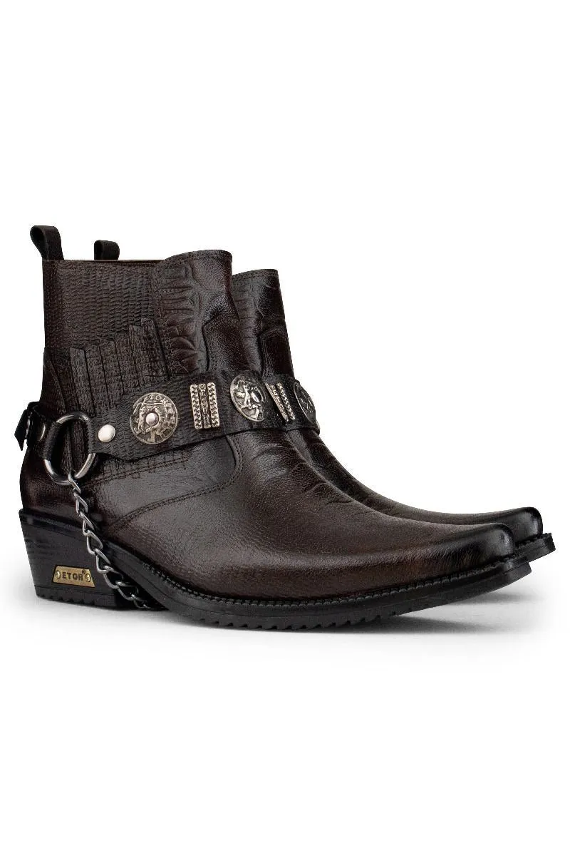Men's Brown Leather Winklepicker Western Gothic Boots