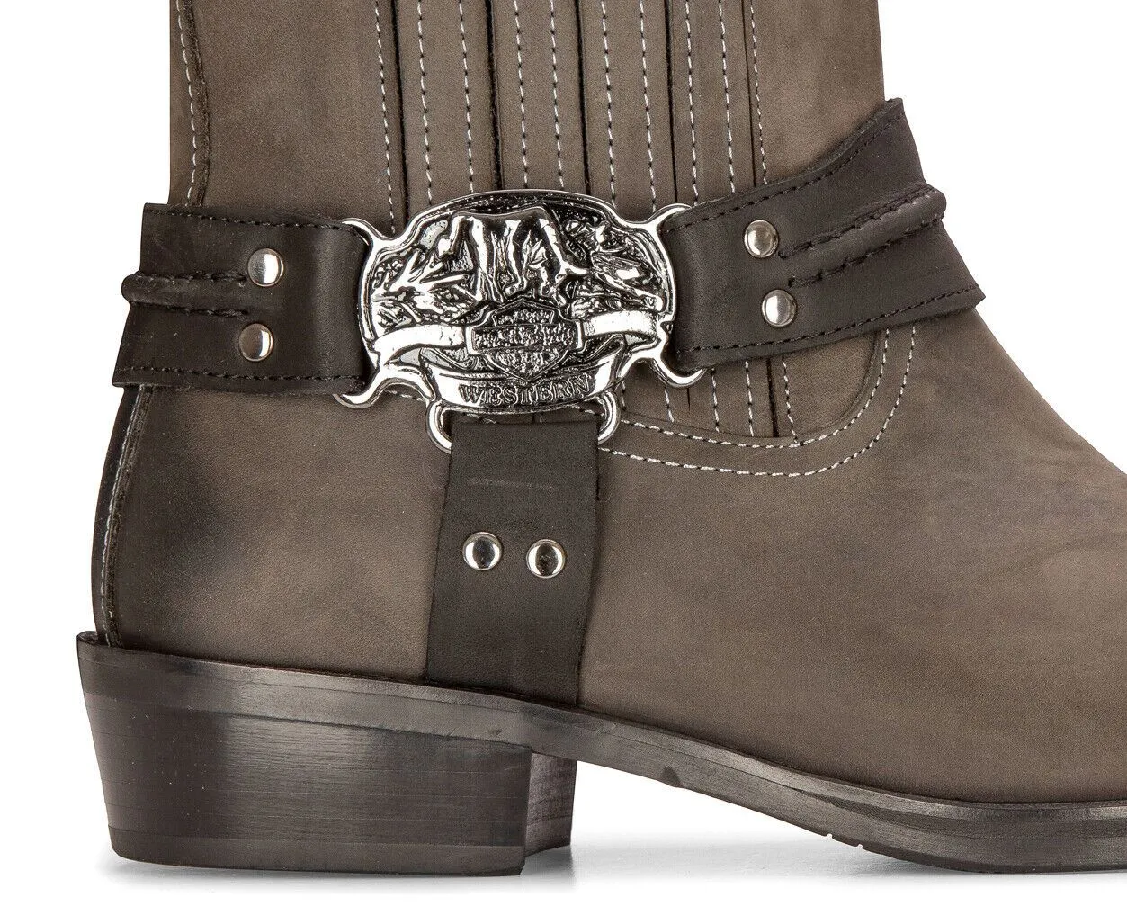 Mens Leather Cowboy Ankle Boots Brown Biker Western Square Toe Hunting Boot