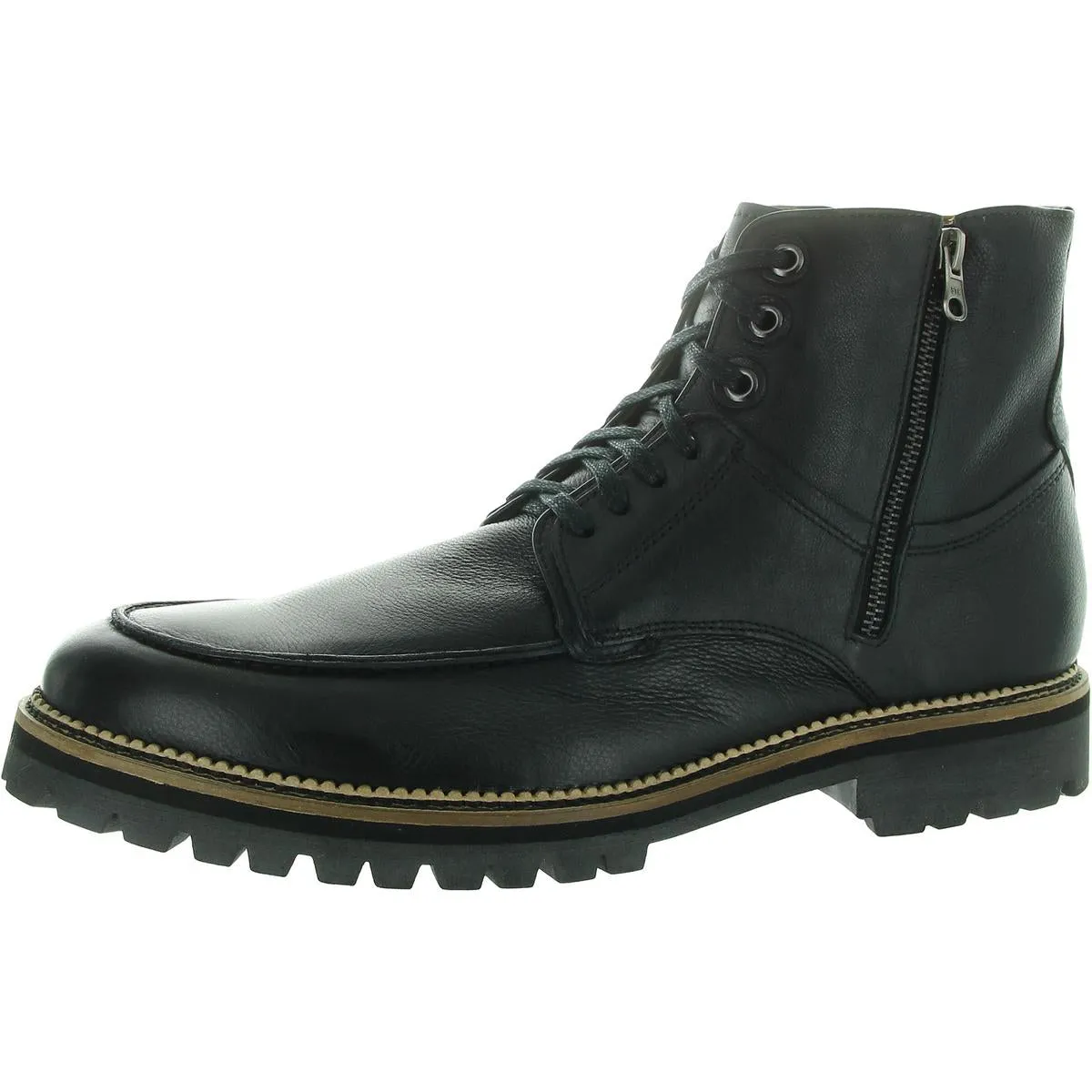 Mens Zipper Leather Combat & Lace-Up Boots