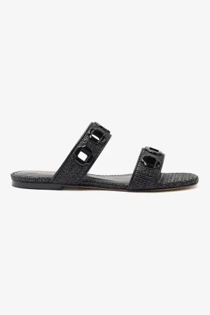 Milan Flat Mule In Black Wave Raffia