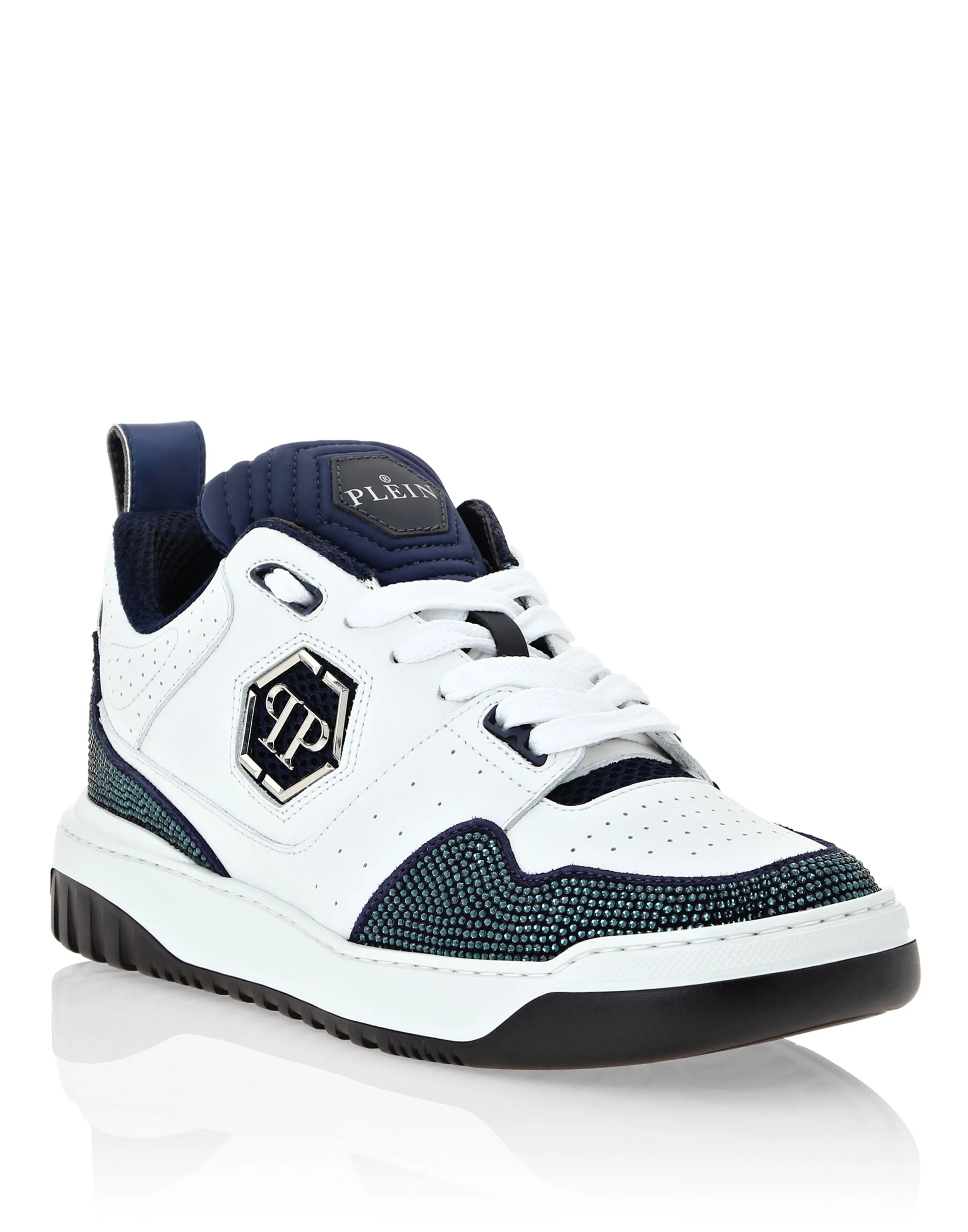 Mix Leather Lo-Top Sneakers Crystal