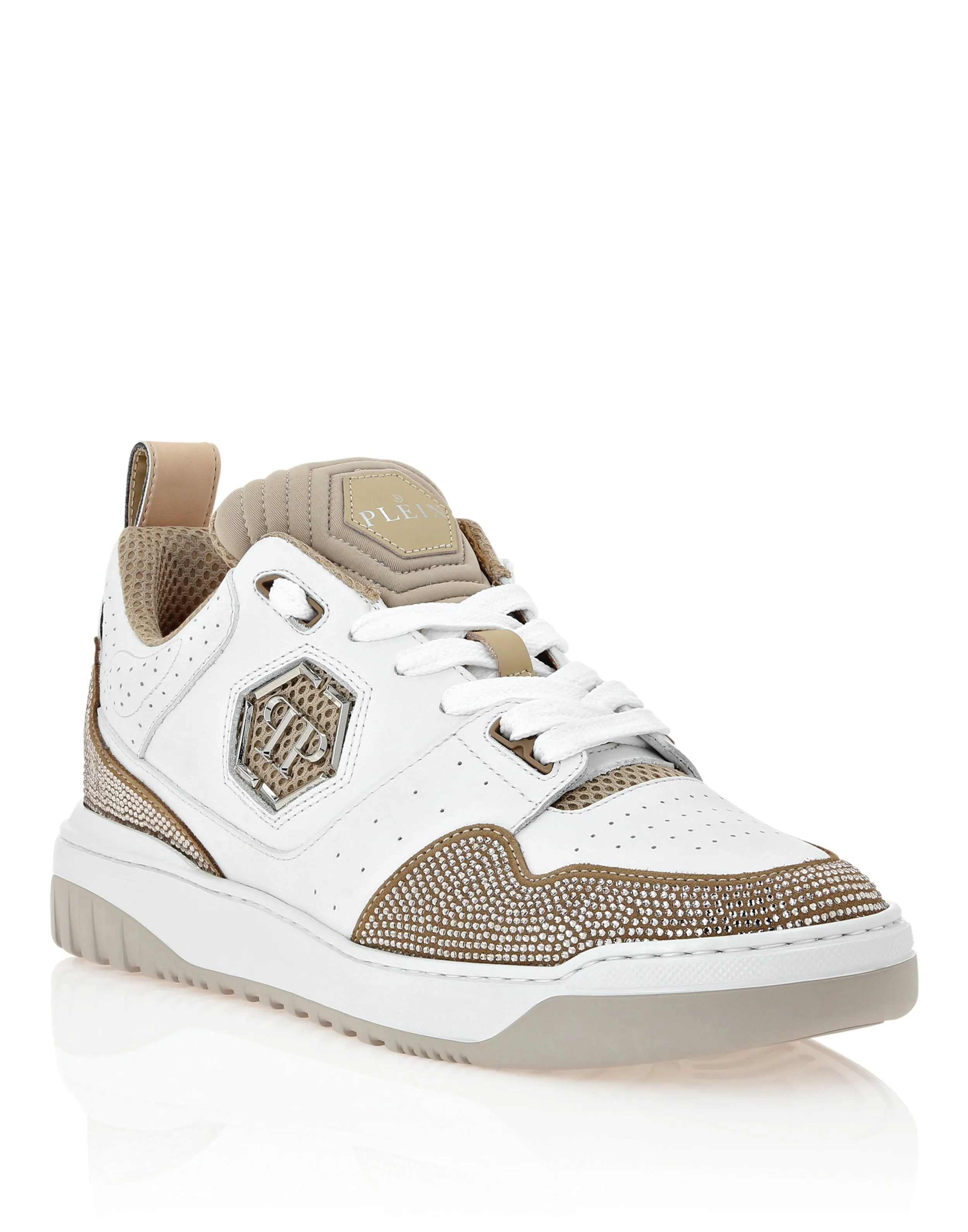 Mix Leather Lo-Top Sneakers Crystal