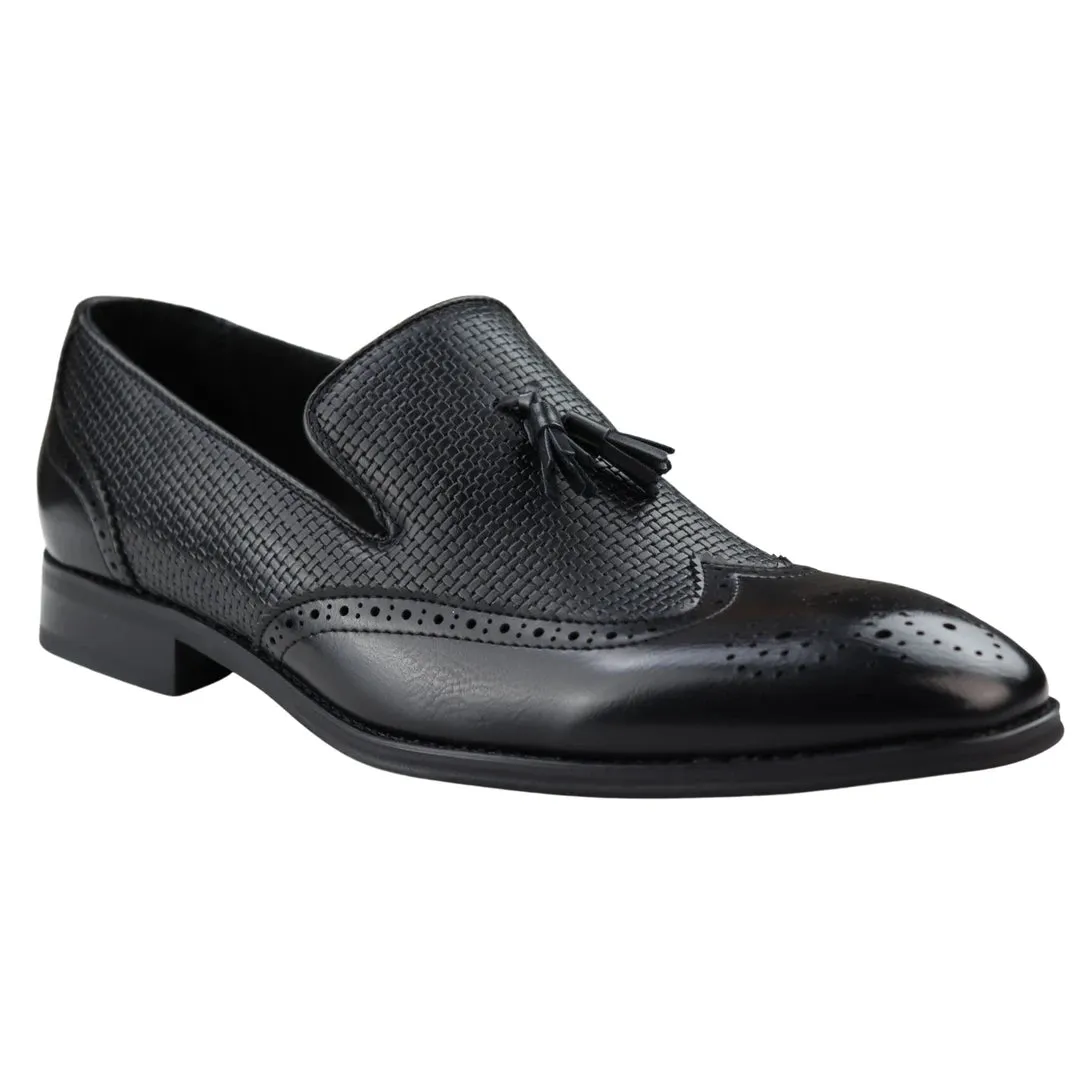 Moccasin Loafers Shoes Leather Lined Slip On Tassel Trim Smart Formal Shoe