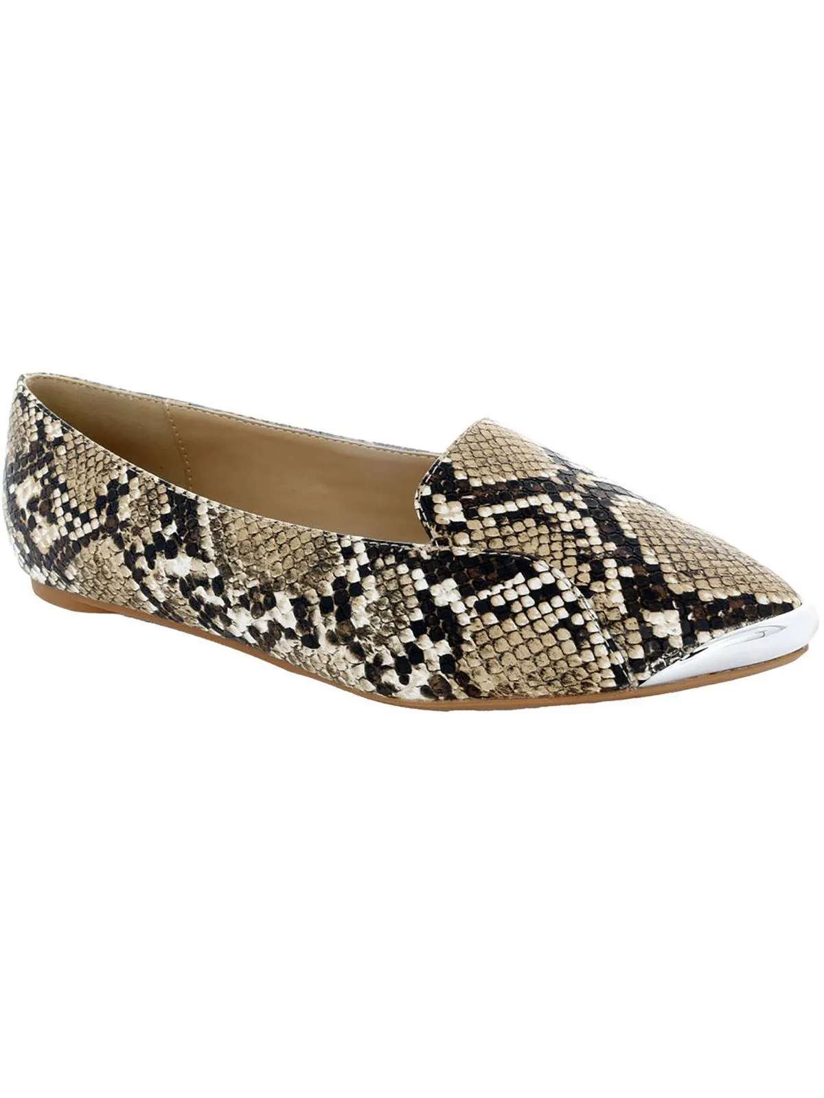 Nik Womens Embossed Metallic Toe Cap Loafers