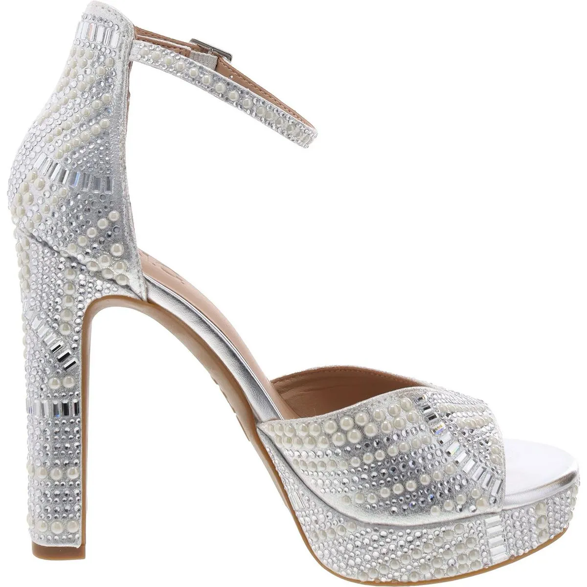 Ninel 5 Womens Metallic Rhinestone Platform Sandals