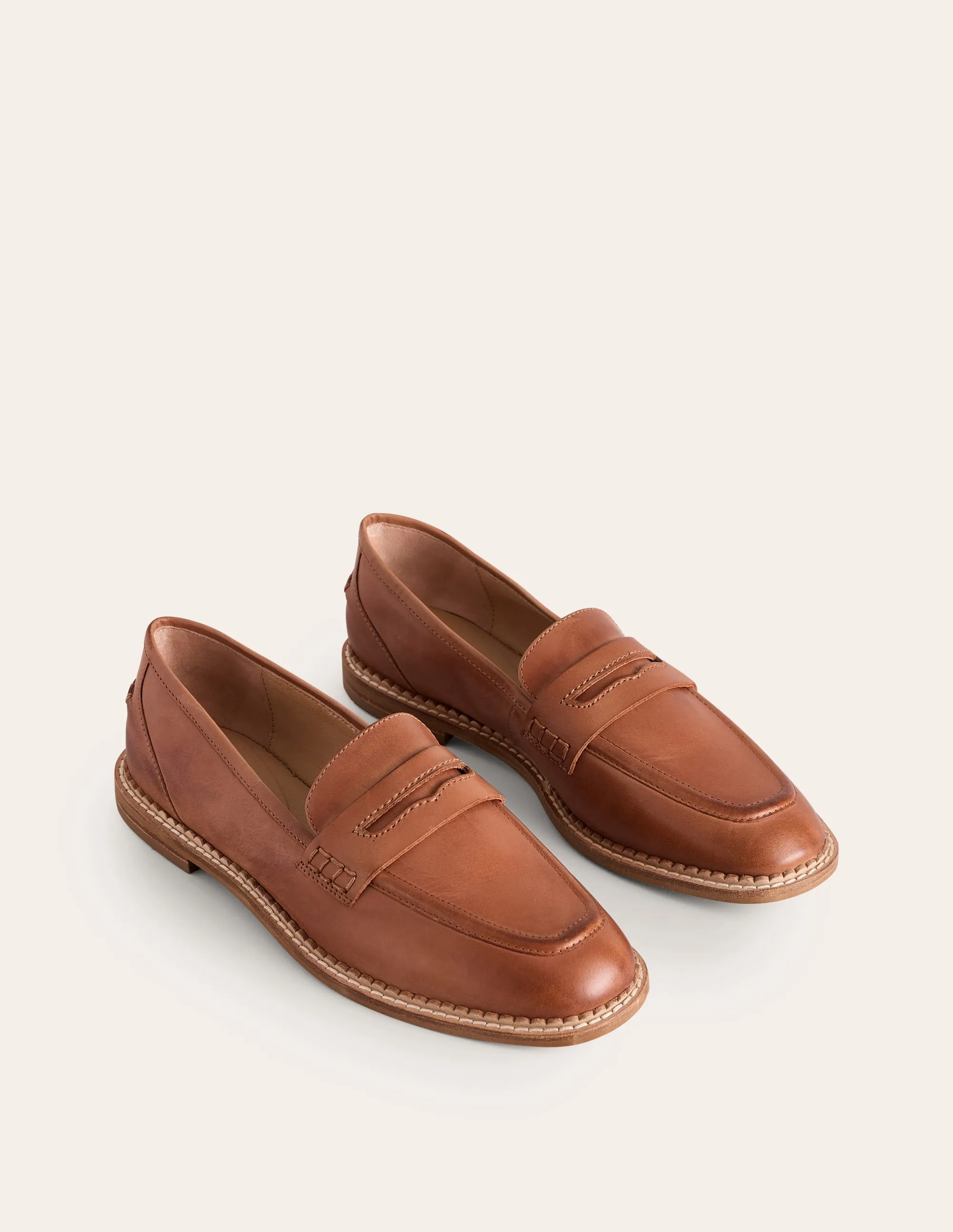 Nya Penny Loafers-Tan Burnished Leather