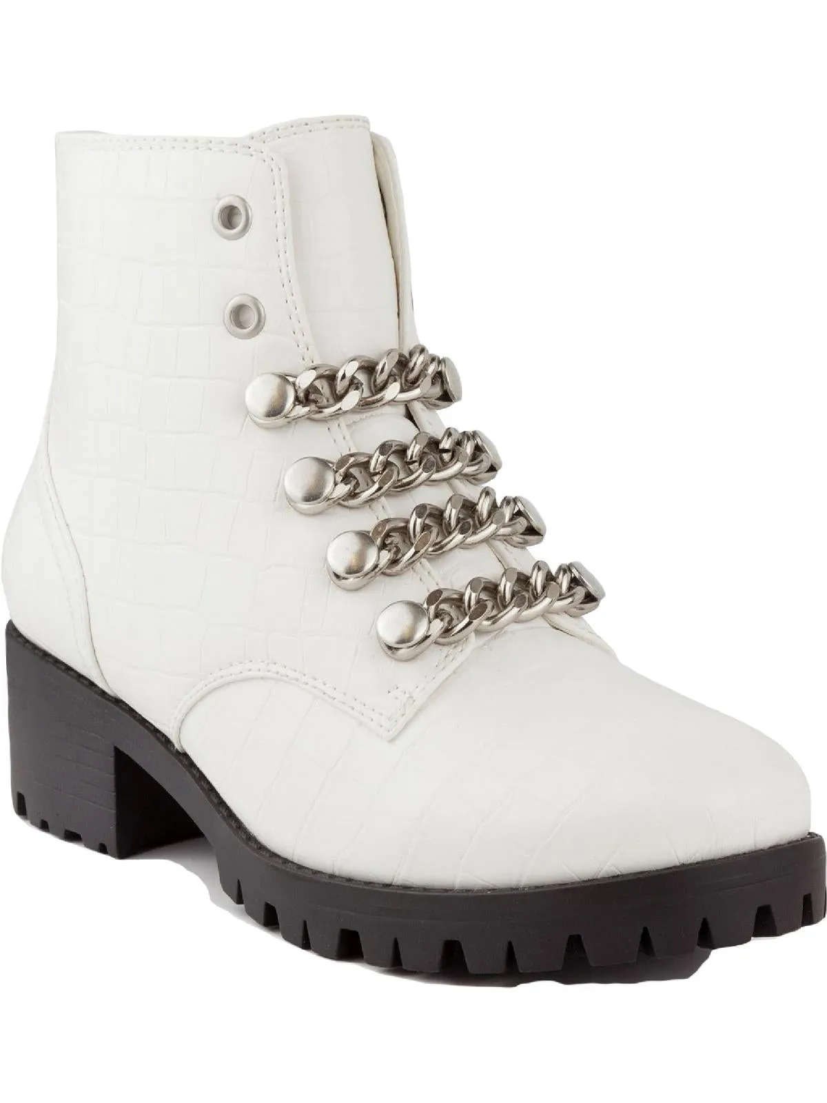 Obvi Womens Faux Leather Chain Combat & Lace-up Boots