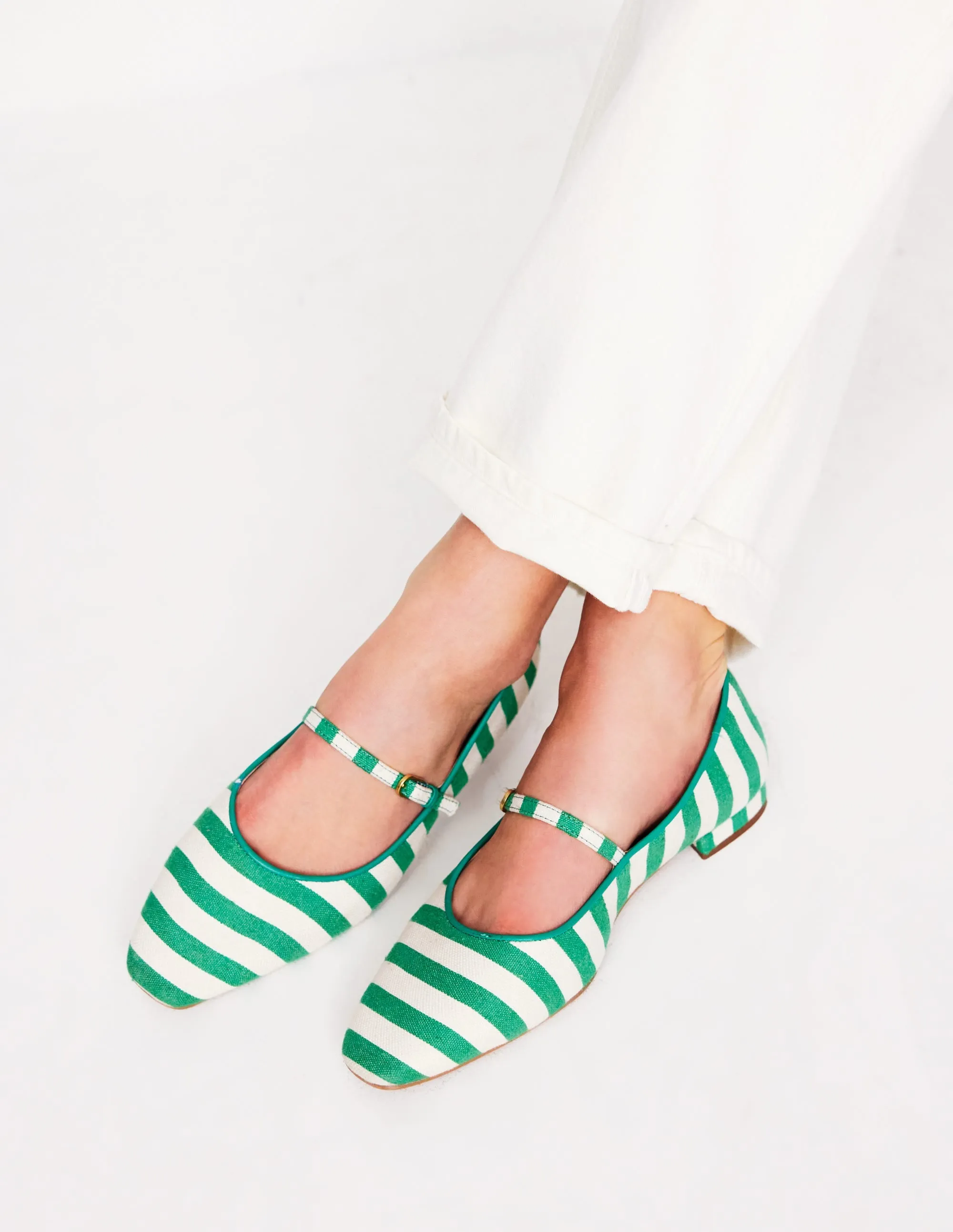Penelope Mary Jane Flat-Rich Emerald Stripe