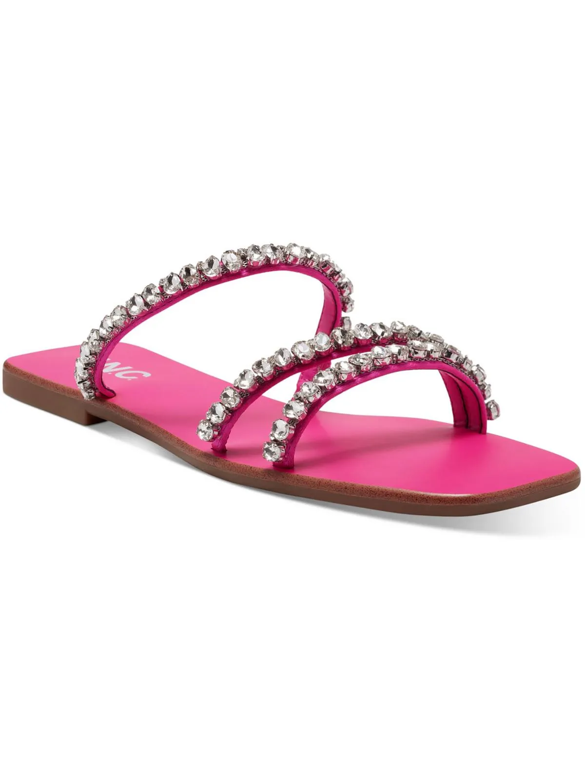 Pommona Womens Rhinestone Slip On Slide Sandals