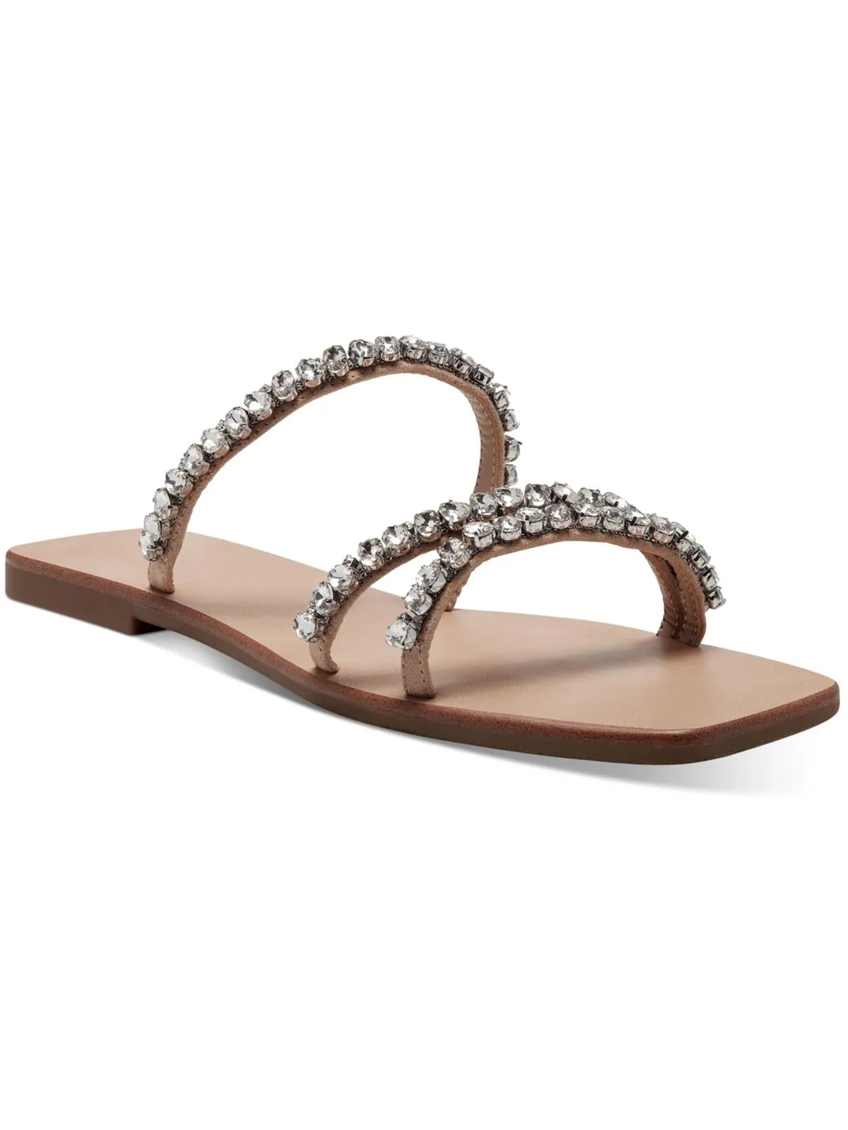 Pommona Womens Rhinestone Slip On Slide Sandals