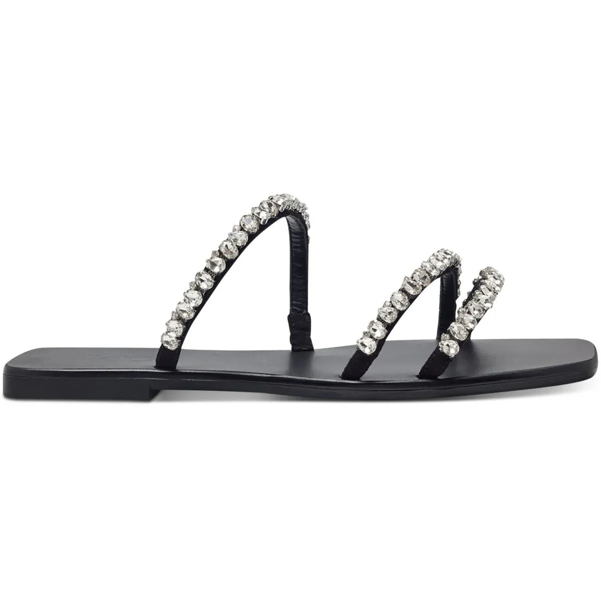 Pommona Womens Rhinestone Slip On Slide Sandals