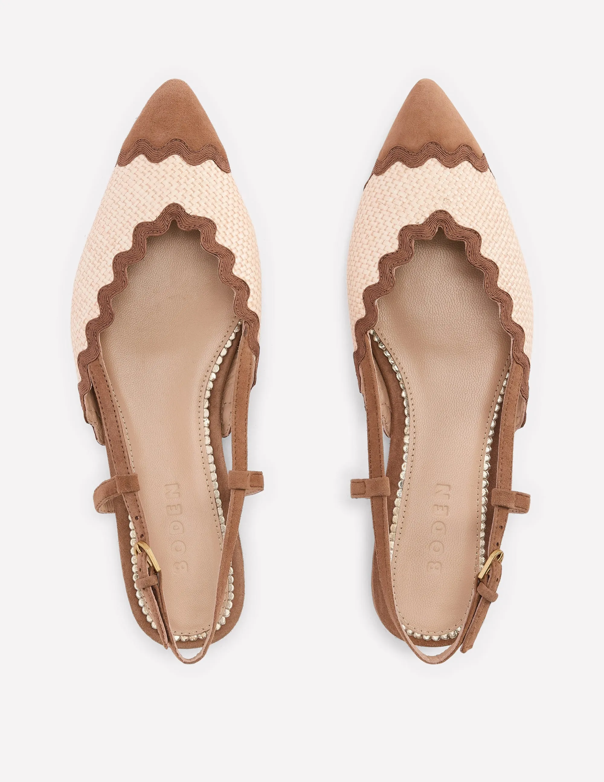 Ric Rac Detail Pointed Flats-Natural/ Tan