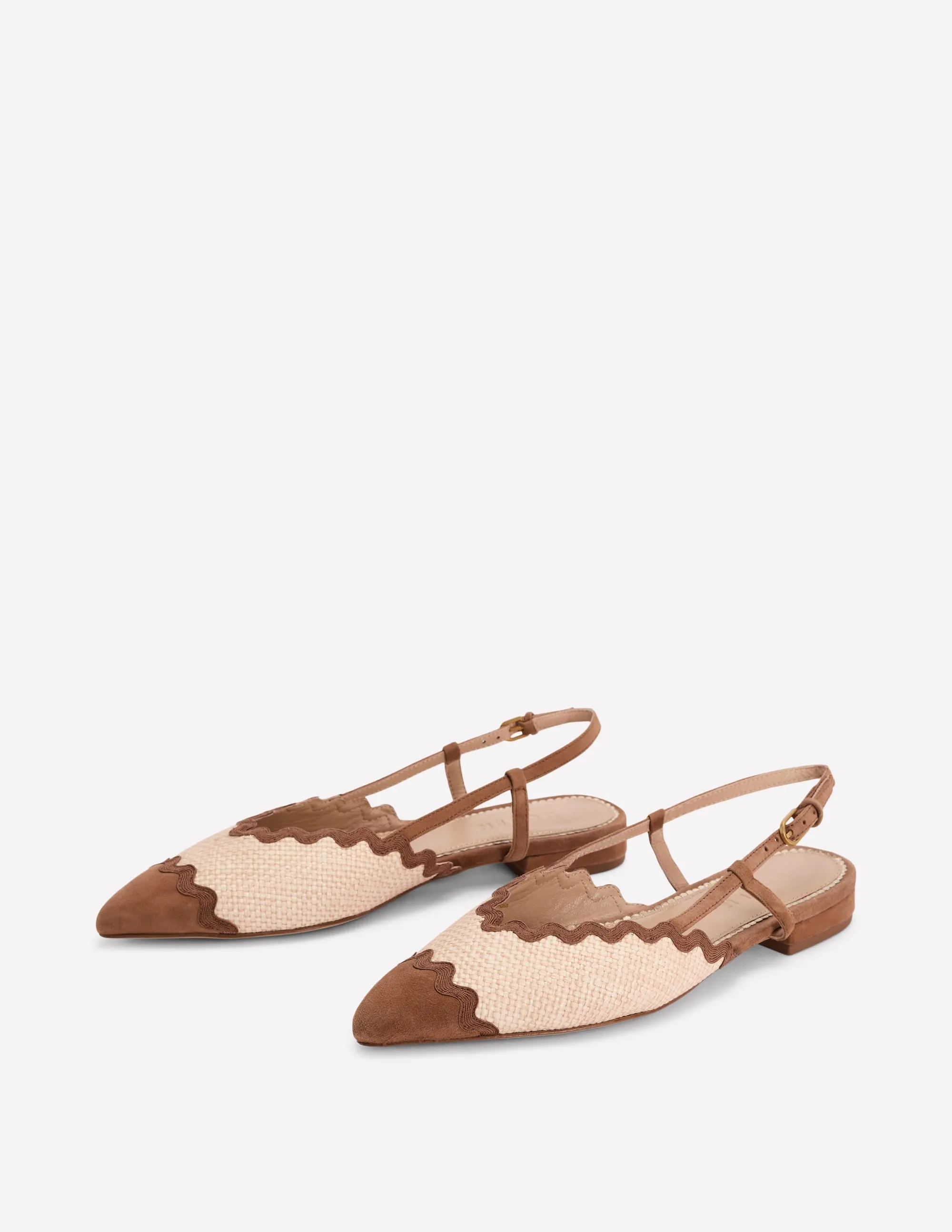 Ric Rac Detail Pointed Flats-Natural/ Tan