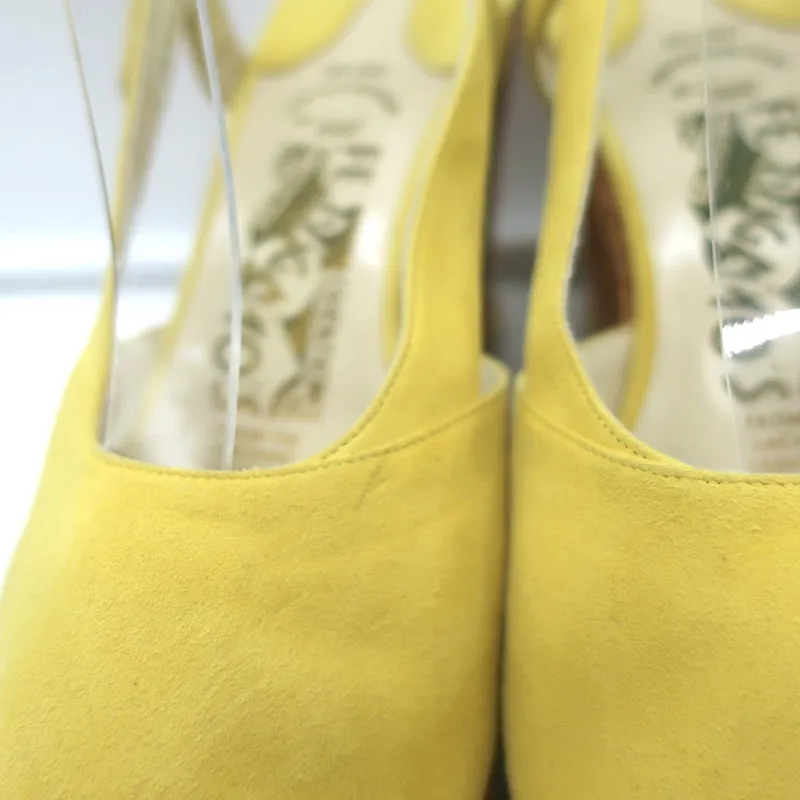 Salvatore Ferragamo Ida Cork Platform Wedge Sandals Yellow Suede Size 38.5