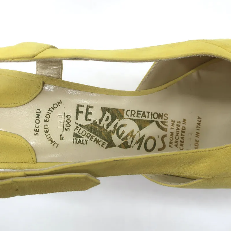 Salvatore Ferragamo Ida Cork Platform Wedge Sandals Yellow Suede Size 38.5