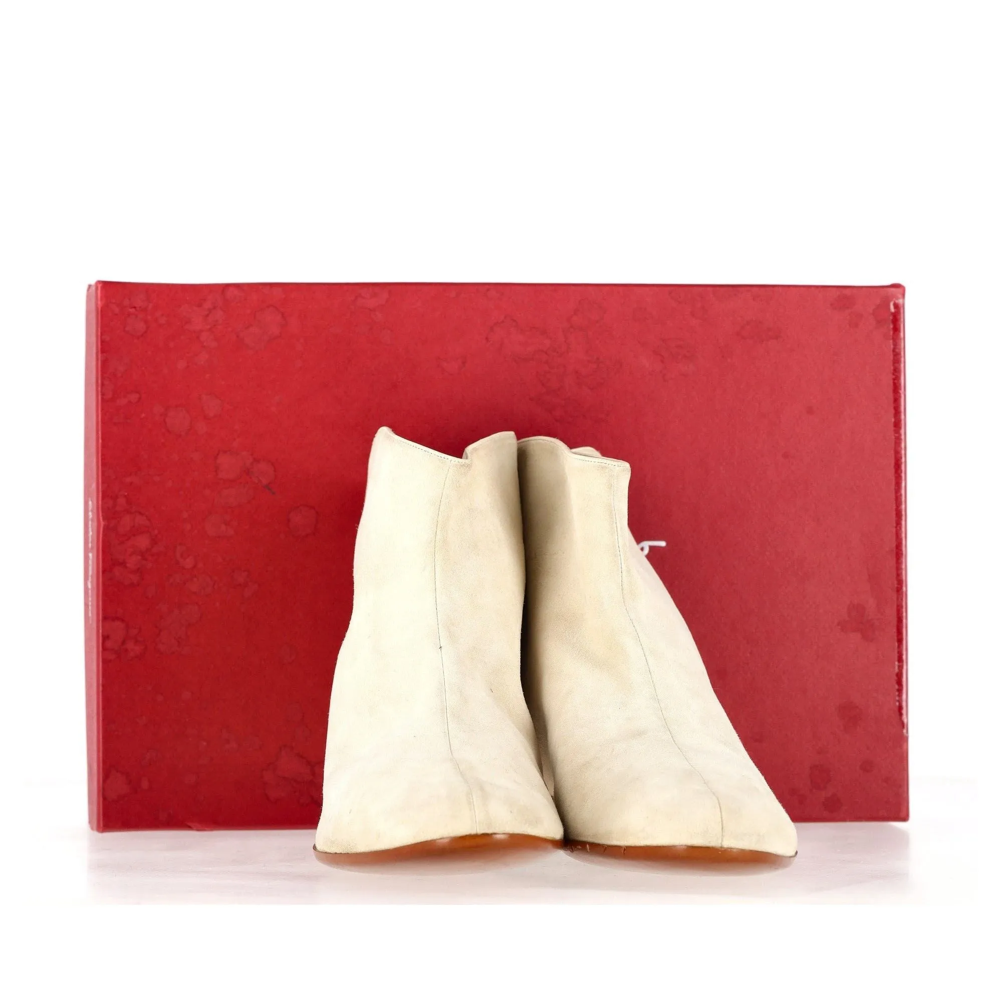 Salvatore Ferragamo Limited Edition Flat Ankle Boots in Cream Suede