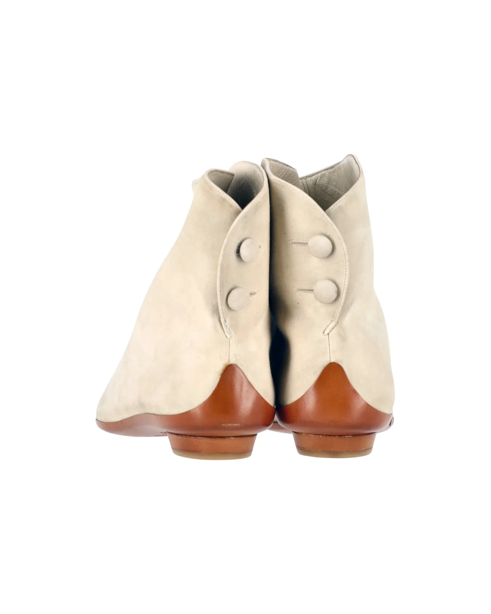 Salvatore Ferragamo Limited Edition Flat Ankle Boots in Cream Suede