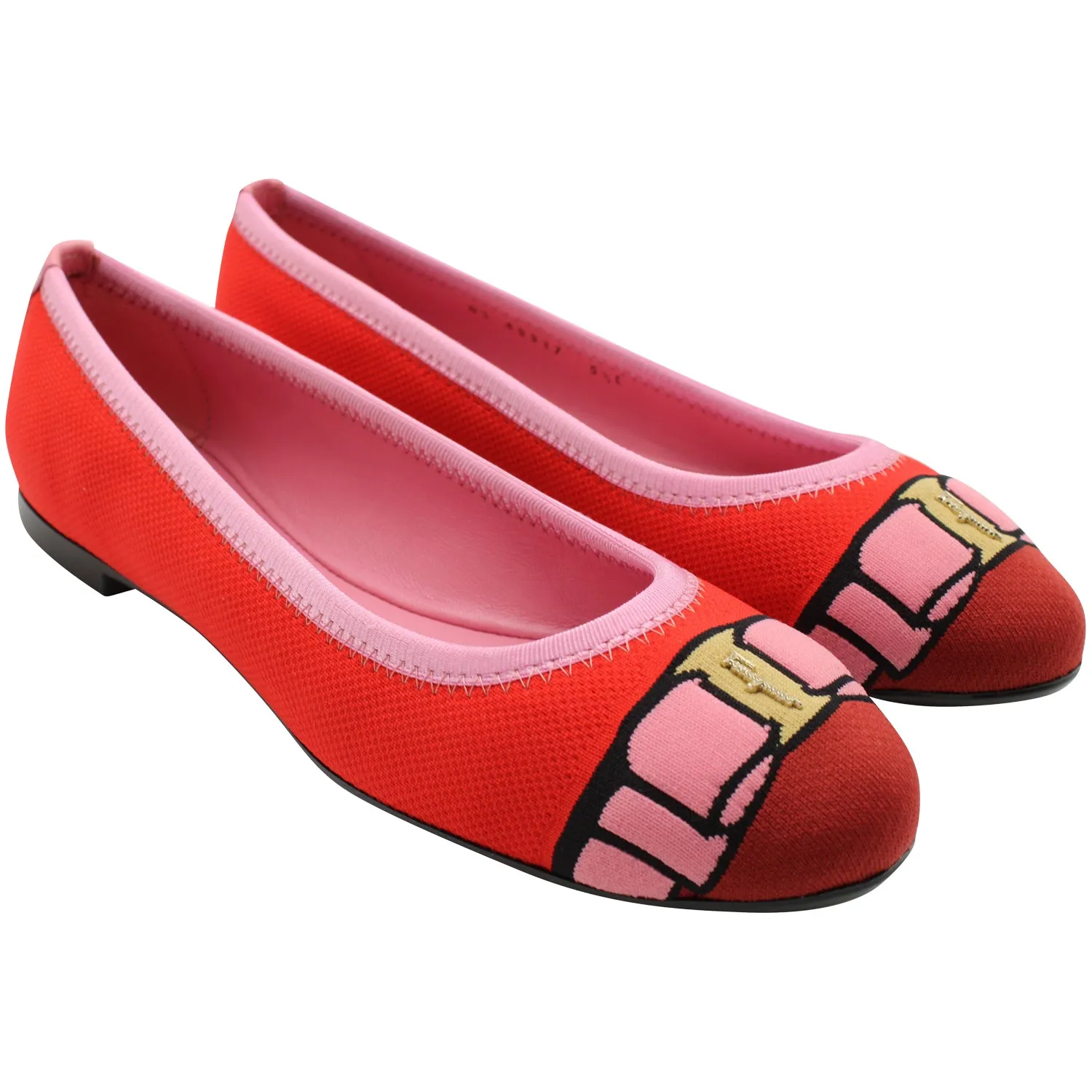 Salvatore Ferragamo Varina Bow-accent Embroidery Knit Ballet Flats in Polyester