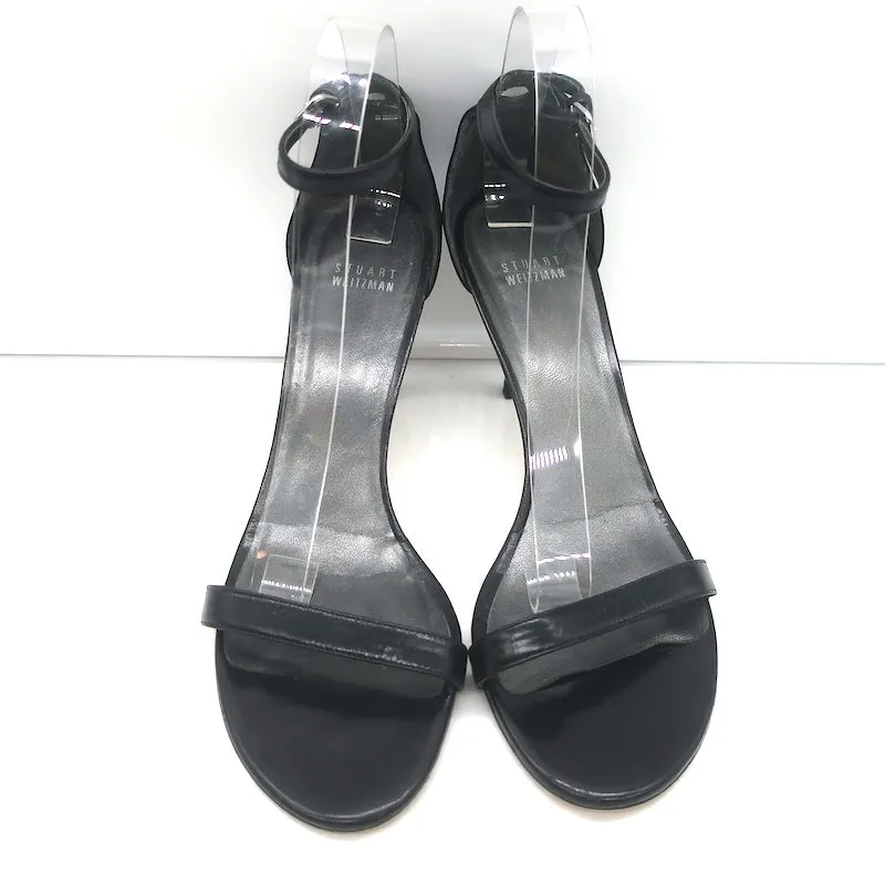 Stuart Weitzman Nudistcurve Ankle Strap Sandals Black Leather Size 10.5