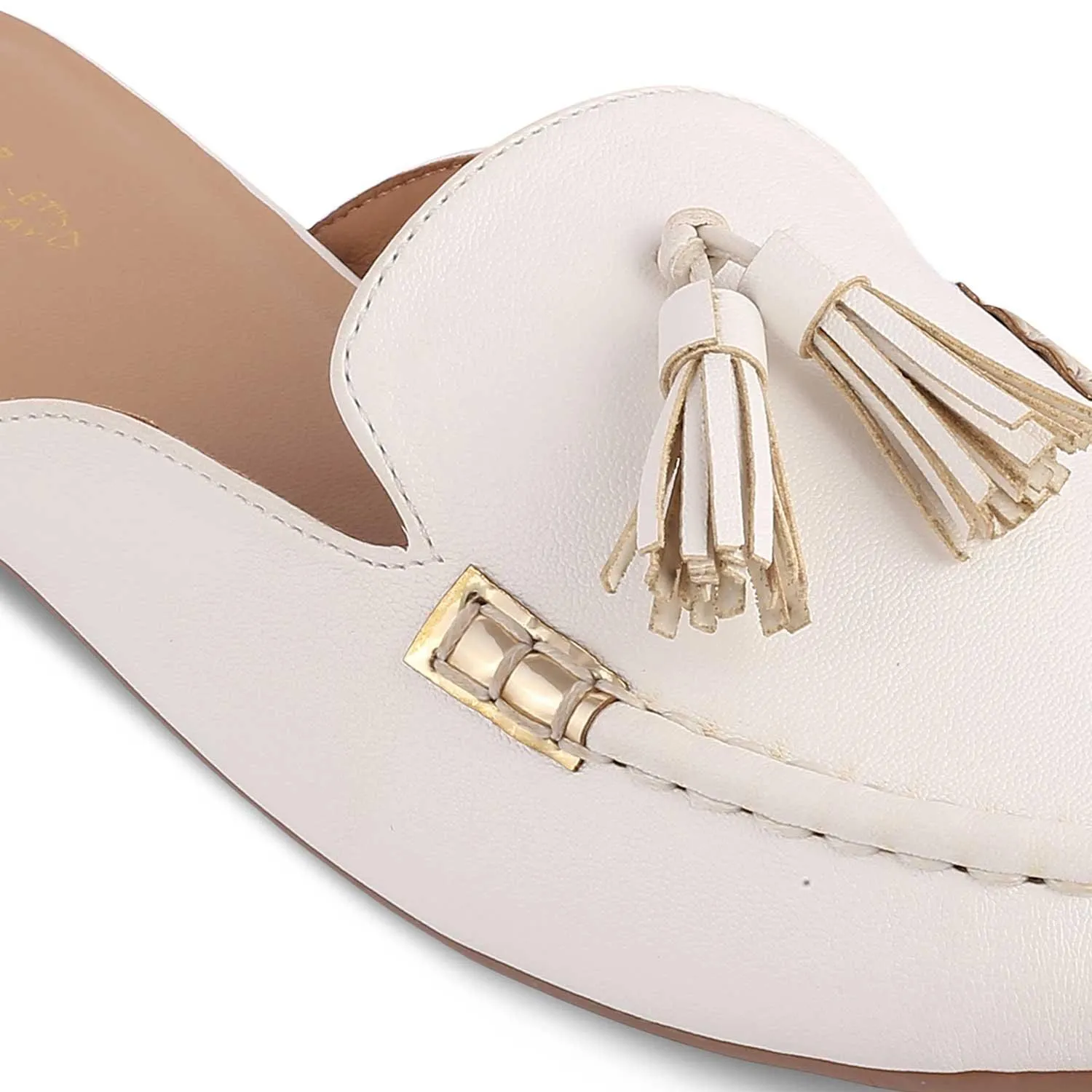 The Amassle White Women's Dress Tassel Mules Tresmode