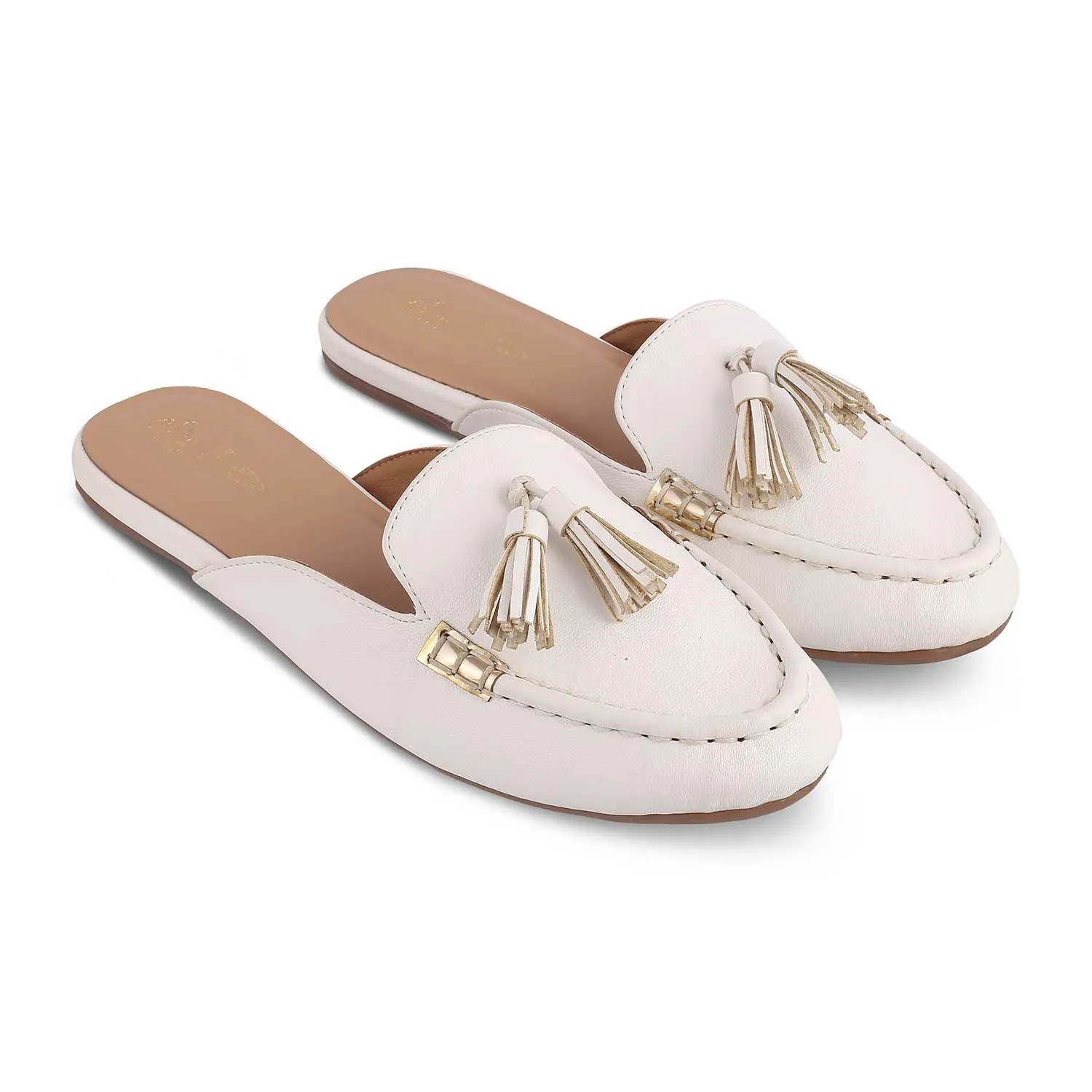 The Amassle White Women's Dress Tassel Mules Tresmode