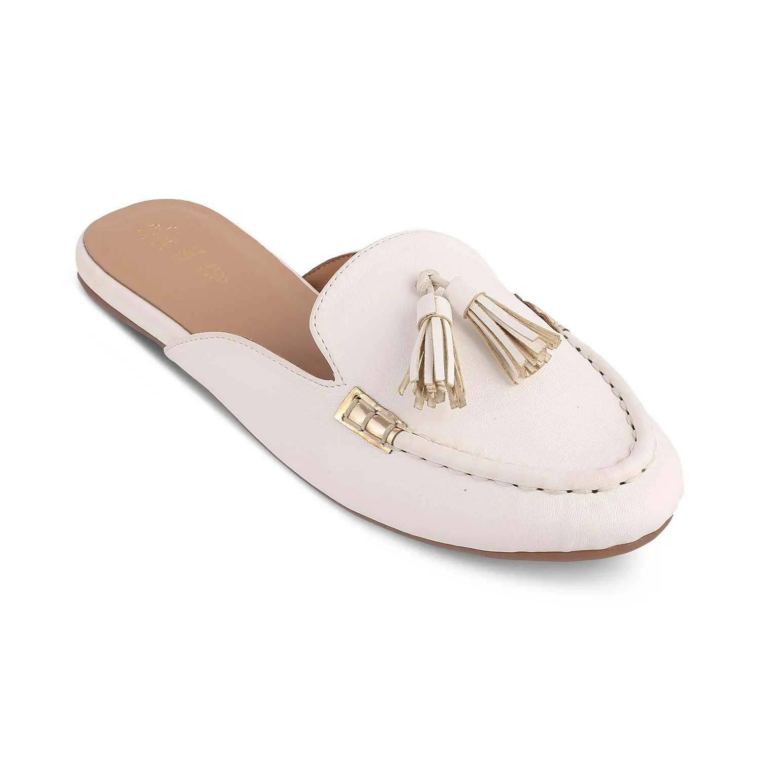 The Amassle White Women's Dress Tassel Mules Tresmode