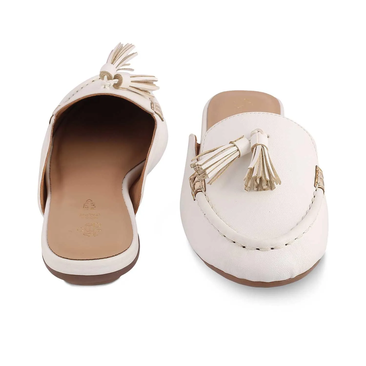 The Amassle White Women's Dress Tassel Mules Tresmode