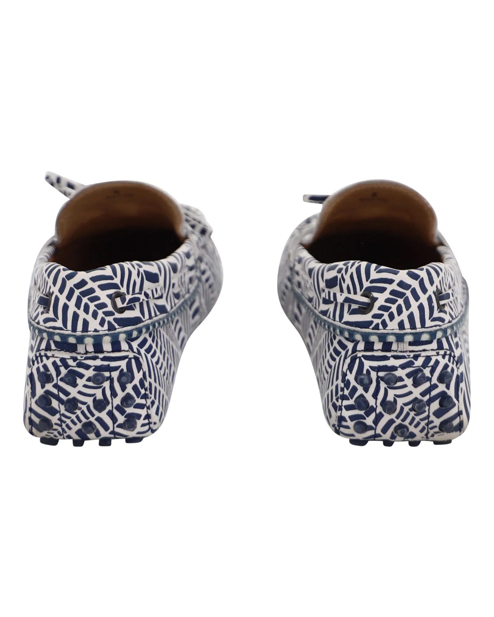 Tod's Geometric Print Driving Loafers in Blue and White Leather